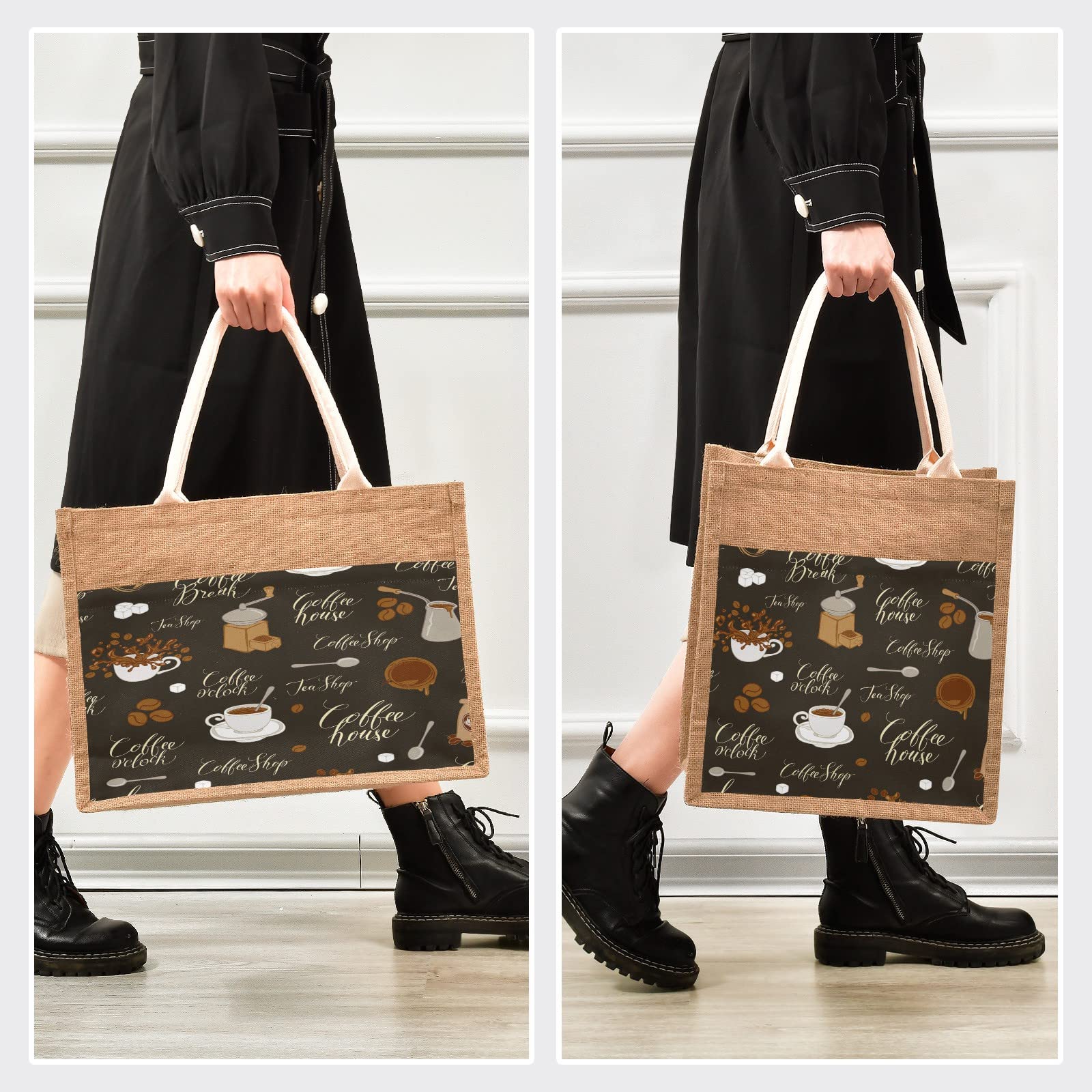 Eco-Friendly Jute Tote Bag - Waterproof Burlap Straw Grocery Shopping Bag for Coffee, Beach & Travel | Reusable & Durable for Daily Use, Market Trips & Picnics