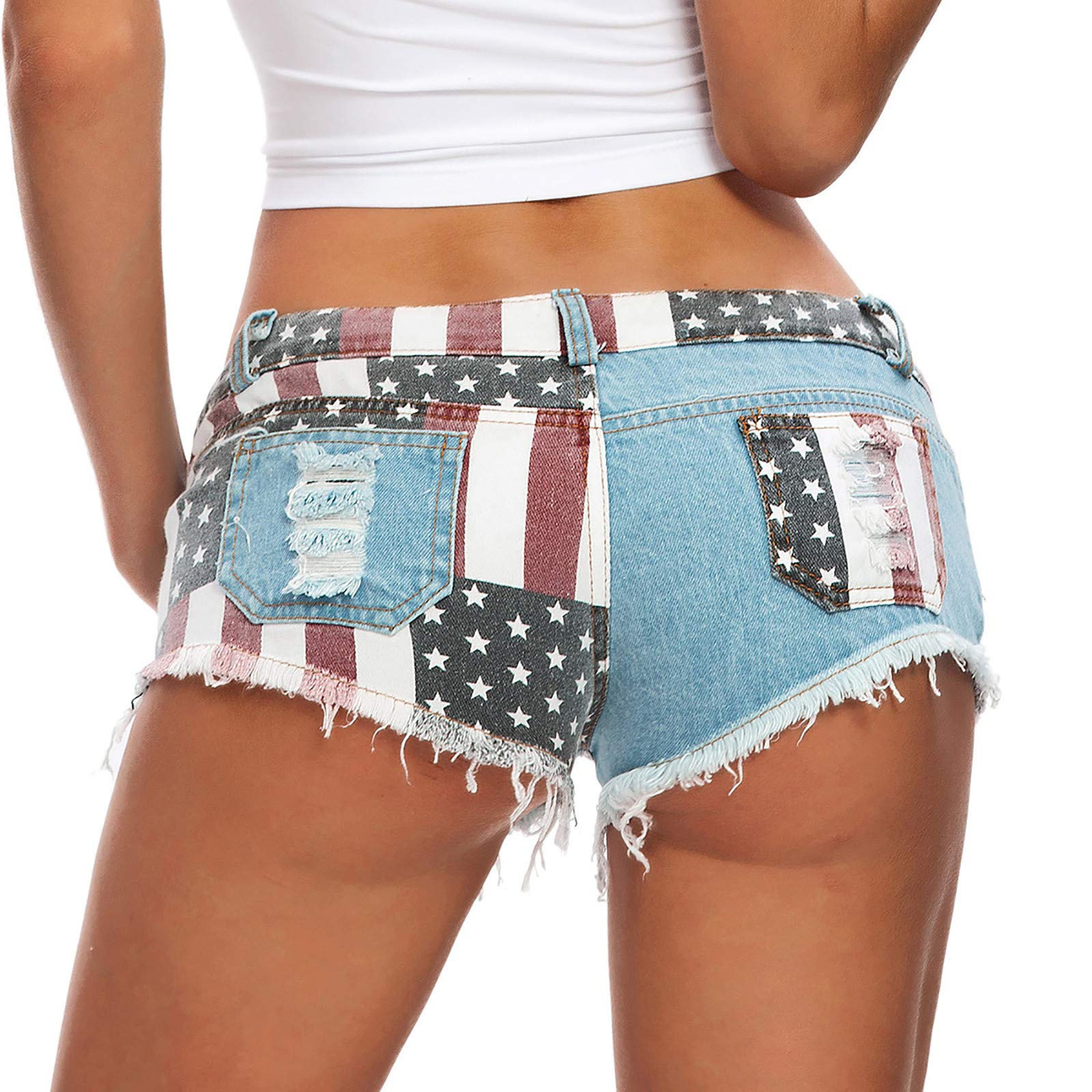 4th of July Patriotic Denim Shorts for Women - Summer Stretch Jeans for BBQ & Beach