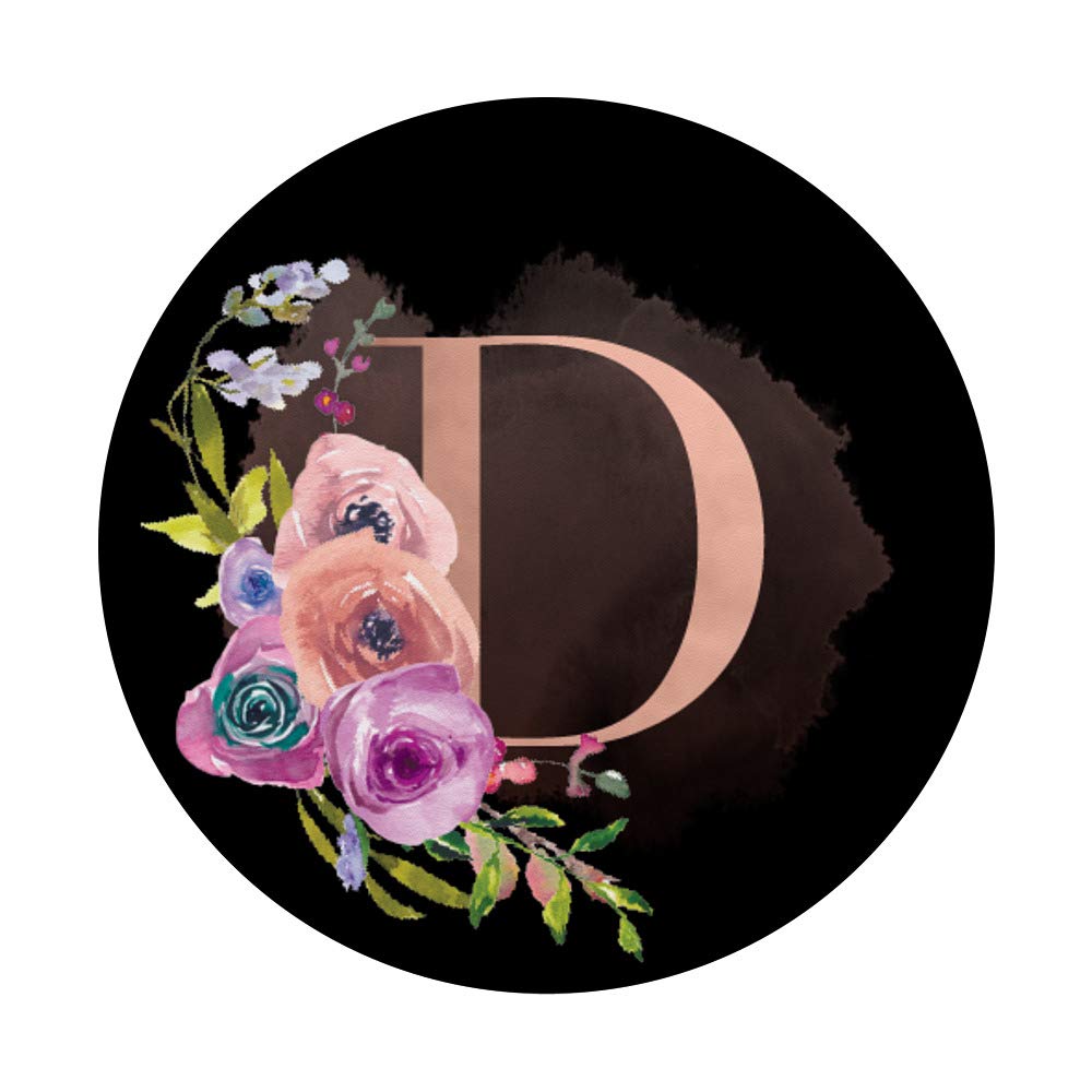 Purple Blush Blue Flowers Rose Black Monogram Letter D - Personalized Gifts for Weddings, Birthdays & Home Decor