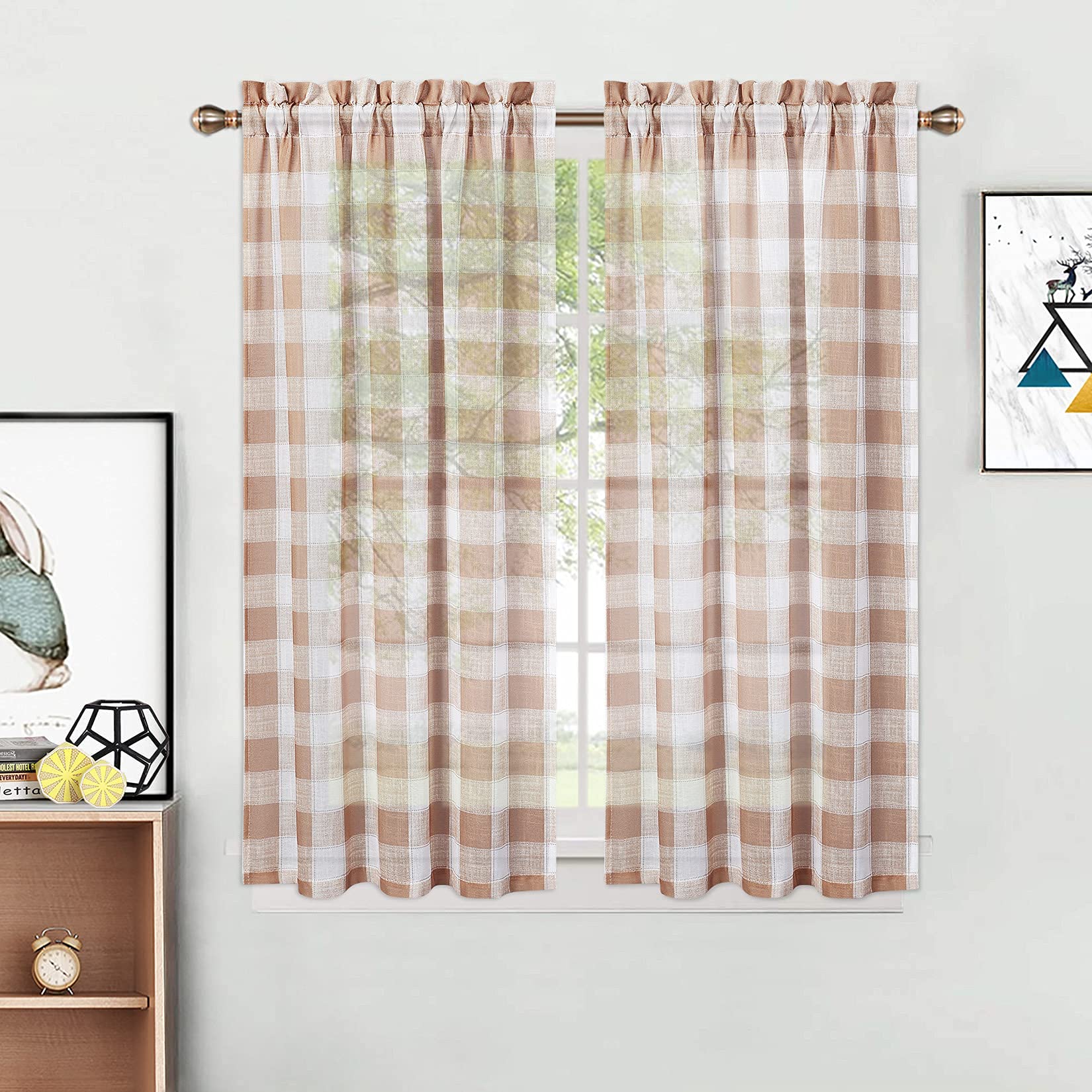 Farmhouse Buffalo Plaid Kitchen Curtains 26x45