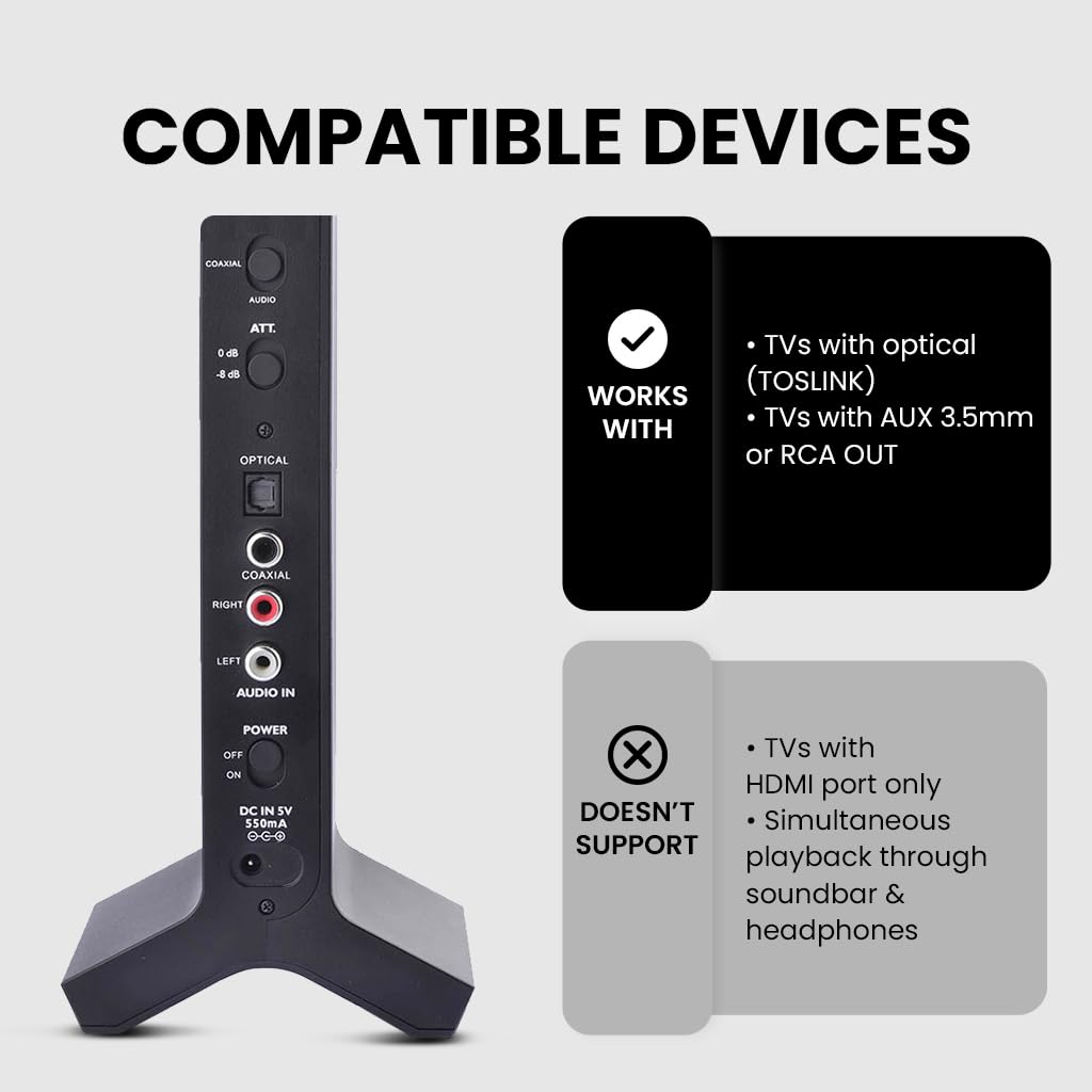 Avantree HT280 Wireless Headphones for TV - 2.4G RF Transmitter with Charging Dock, Digital Optical Audio, High Volume for Seniors, 100ft Range, No Delay, Plug & Play - Perfect for Home Theater, Late Night Viewing, and Hearing Assistance