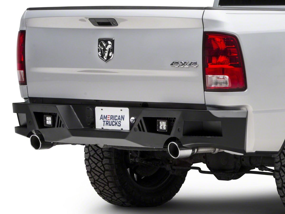 Barricade Off-Road Extreme HD Rear Bumper Textured Black with LED Spot Lights for RAM 1500 2009-2018 | Heavy Duty Truck Protection for Off-Roading & Adventure