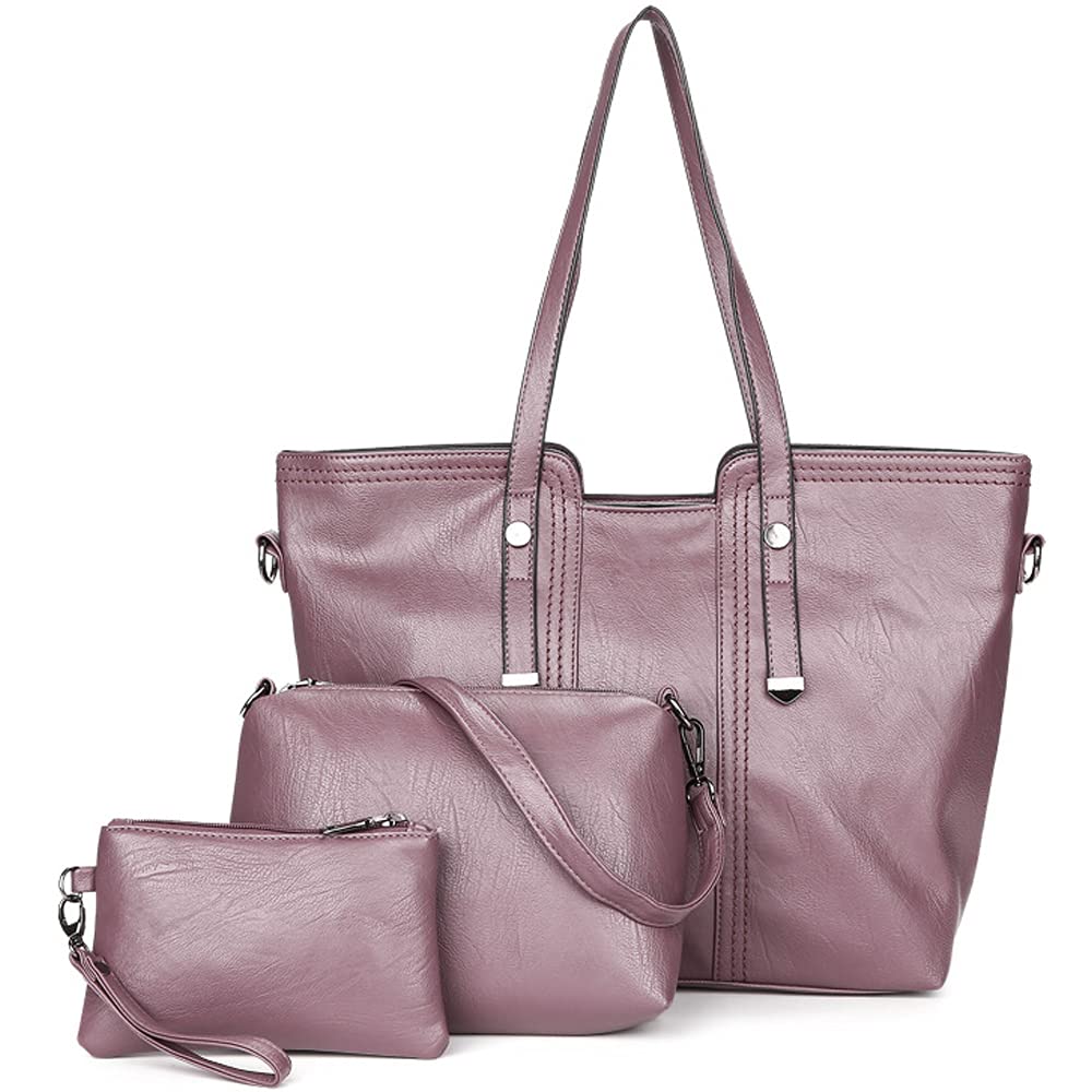 Stylish Women's PU Leather Shoulder Bag with Zipper - 3 Piece Set (Handbag + Wallet) for Work, Travel & Everyday Use
