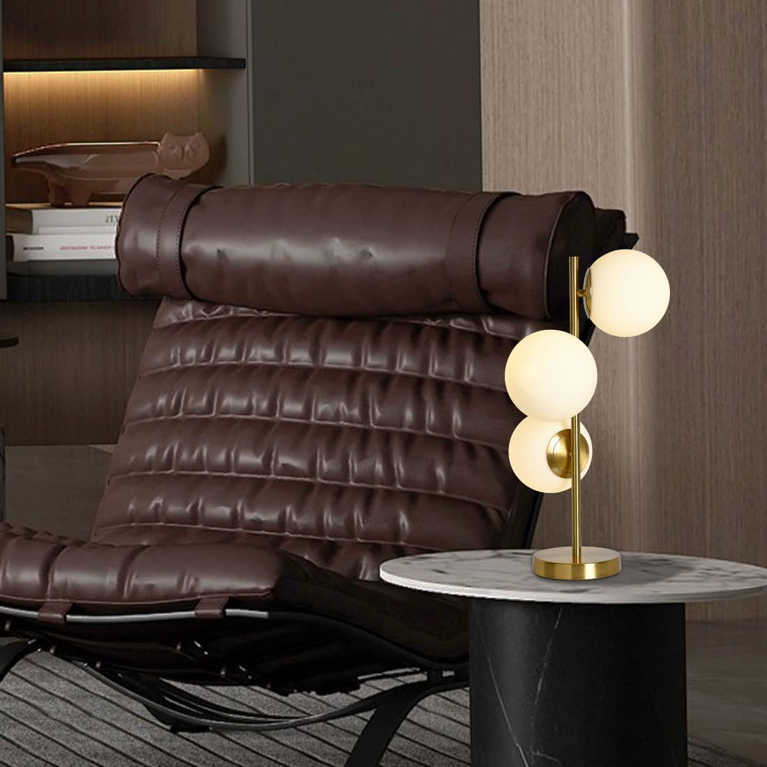 Modern 3-Light Gold Glass Desk Lamp with White Frosted Globe Shade - Plug in Reading Lamp for Bedroom, Living Room, Nightstand & Study - Perfect for Cozy Reading Nooks, Home Office Lighting and Bedside Ambience (3-Light)