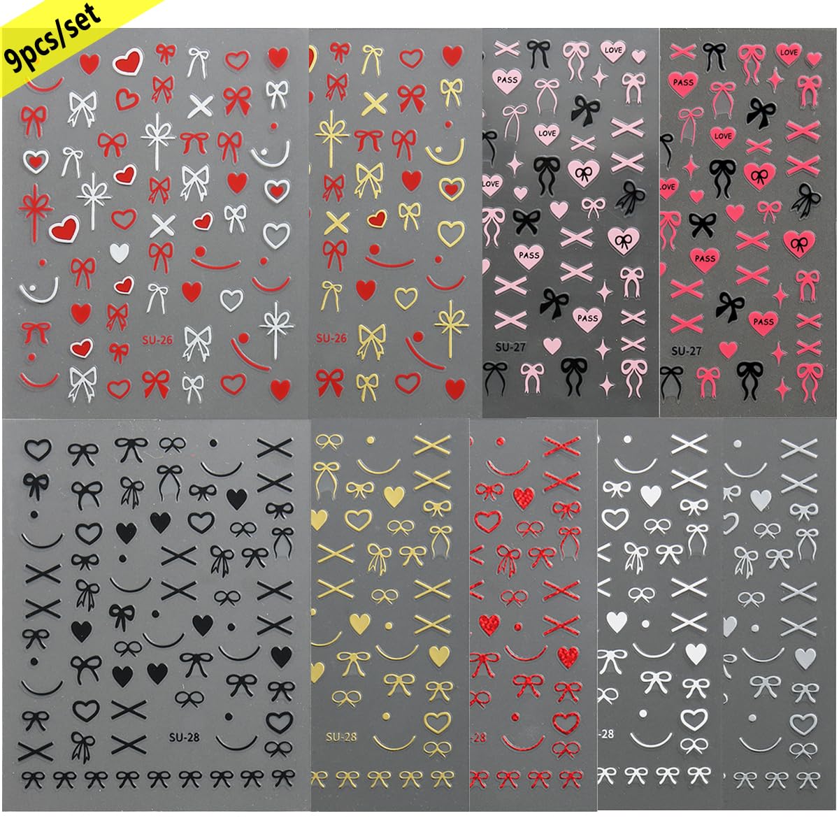 Y2K Bow Nail Stickers - 9 Sheets for Valentines Day Nail Art & DIY Design