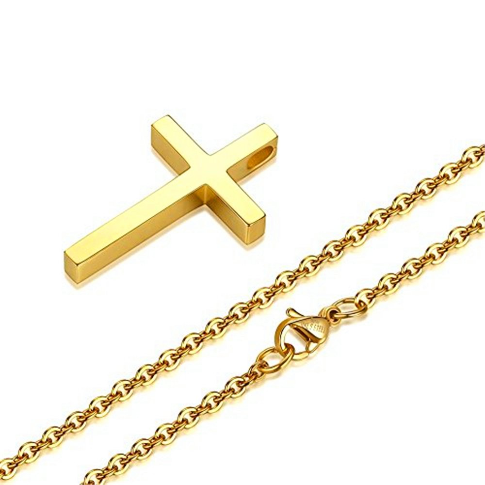 Stainless Steel Yellow Gold Cross Pendant Necklace for Women - Elegant Religious Jewelry Gift for Baptism, Confirmation & Everyday Wear