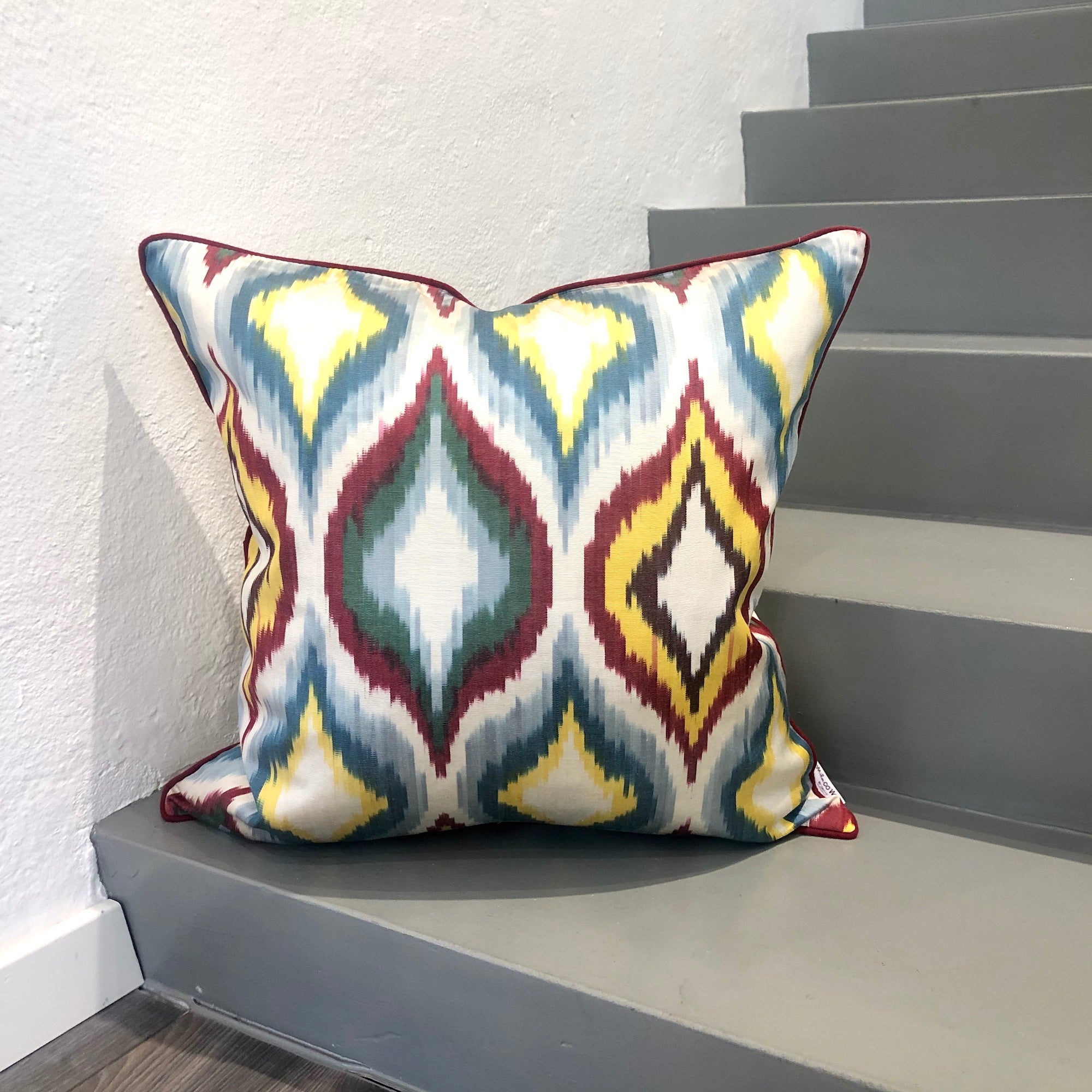 Luxury Silk Ikat Cushion Cover - Bohemian Decorative Throw Pillow Case for Sofa, Bed, Chair - Home Decor Accent for Living Room, Bedroom, Nursery