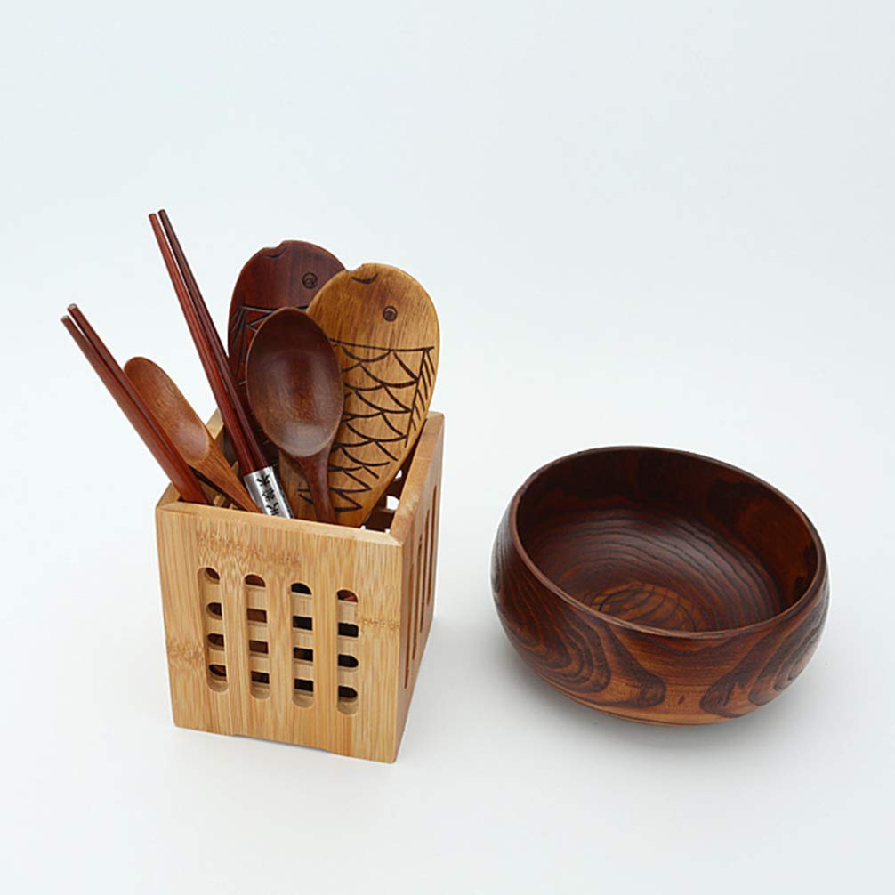 Bamboo Utensil Organizer - Cutlery Holder for Forks, Spoons, Knives & Chopsticks | Kitchen Drawer & Countertop Storage Solution