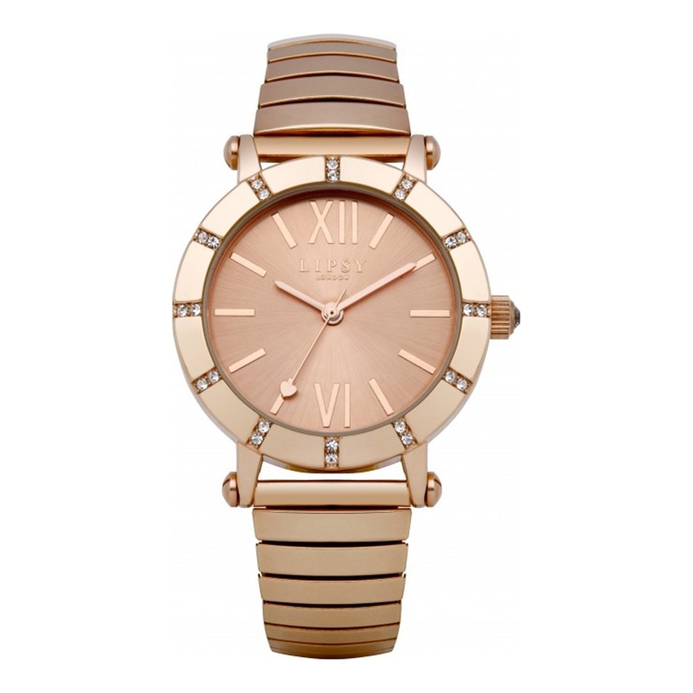 Lipsy London Women's Rose Gold Watch with Diamante & Expander Bracelet - 35mm Case in Gift Box - Perfect for Parties, Weddings & Special Occasions - 2 Year Warranty LP100-2