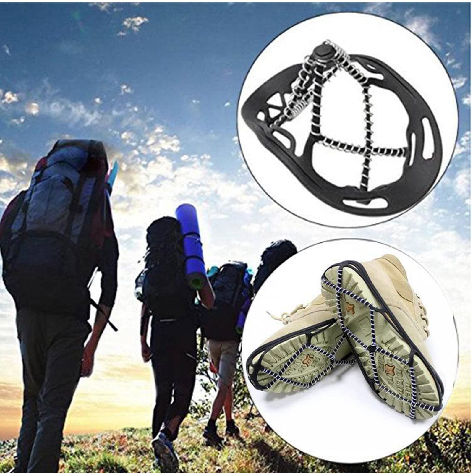 Anti-Slip Ice Cleats for Shoes & Boots - Winter Traction Crampons with Rubber Spikes for Snow & Ice - Non-Slip Grippers for Hiking, Climbing & Mountaineering (2 Pack, Unisex) - Perfect for Winter Walking, Outdoor Adventures & Slippery Conditions