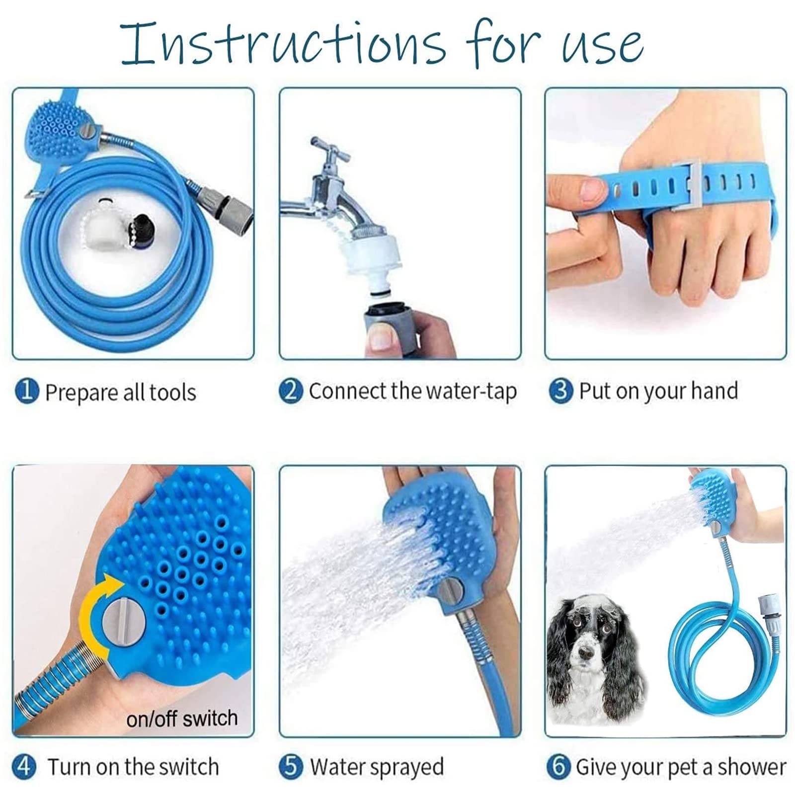Dog Shower Attachment with Sprayer & Scrubber - All-in-One Pet Grooming Tool for Dogs & Cats | Indoor/Outdoor Bathing Accessory with 8-Ft Hose & Shower Adapters | Perfect for Home Bathing, Professional Grooming & Outdoor Cleaning