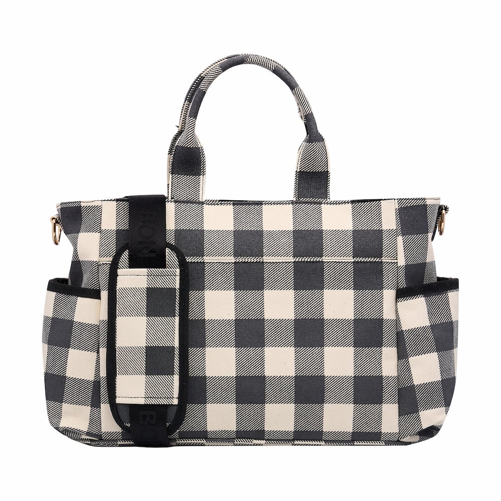 Stylish Black Gingham Multi-Pocket Tote Bag for Women - Spacious Everyday Carry All with Multiple Pockets - Perfect for Work, Travel, Shopping & Beach Outings