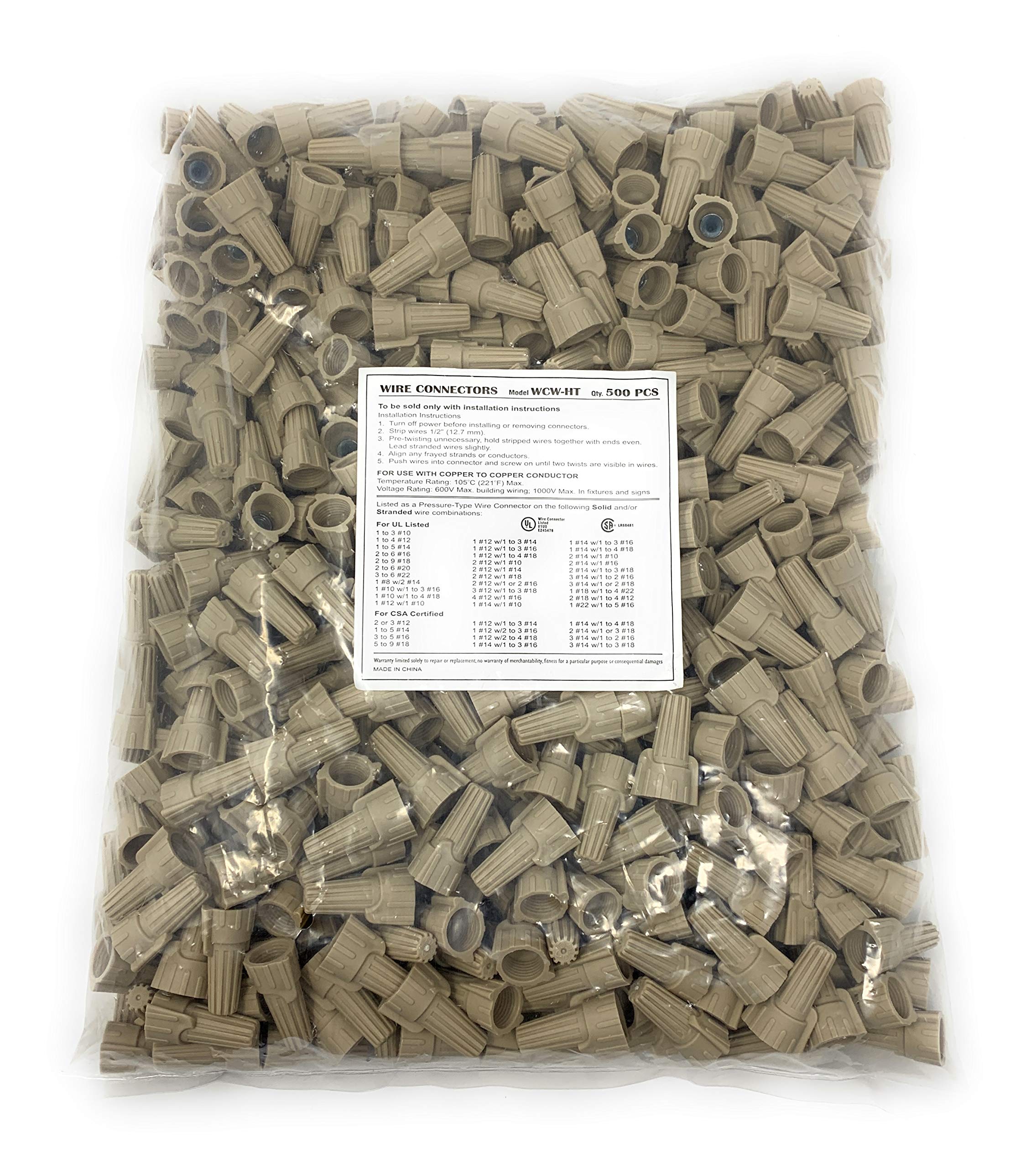 Tan Wing Wire Connectors 500 Pack - Insulated Electrical Terminals for Secure Wiring - Ideal for Home DIY, Automotive, and Electrical Projects