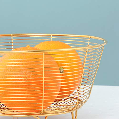 Stainless Steel Fruit Basket Bowl - Kitchen Storage Organizer for Fruits, Bread & Vegetables - Durable Wire Mesh Design with Gold Finish | Perfect for Countertop, Dining Table & Pantry Organization