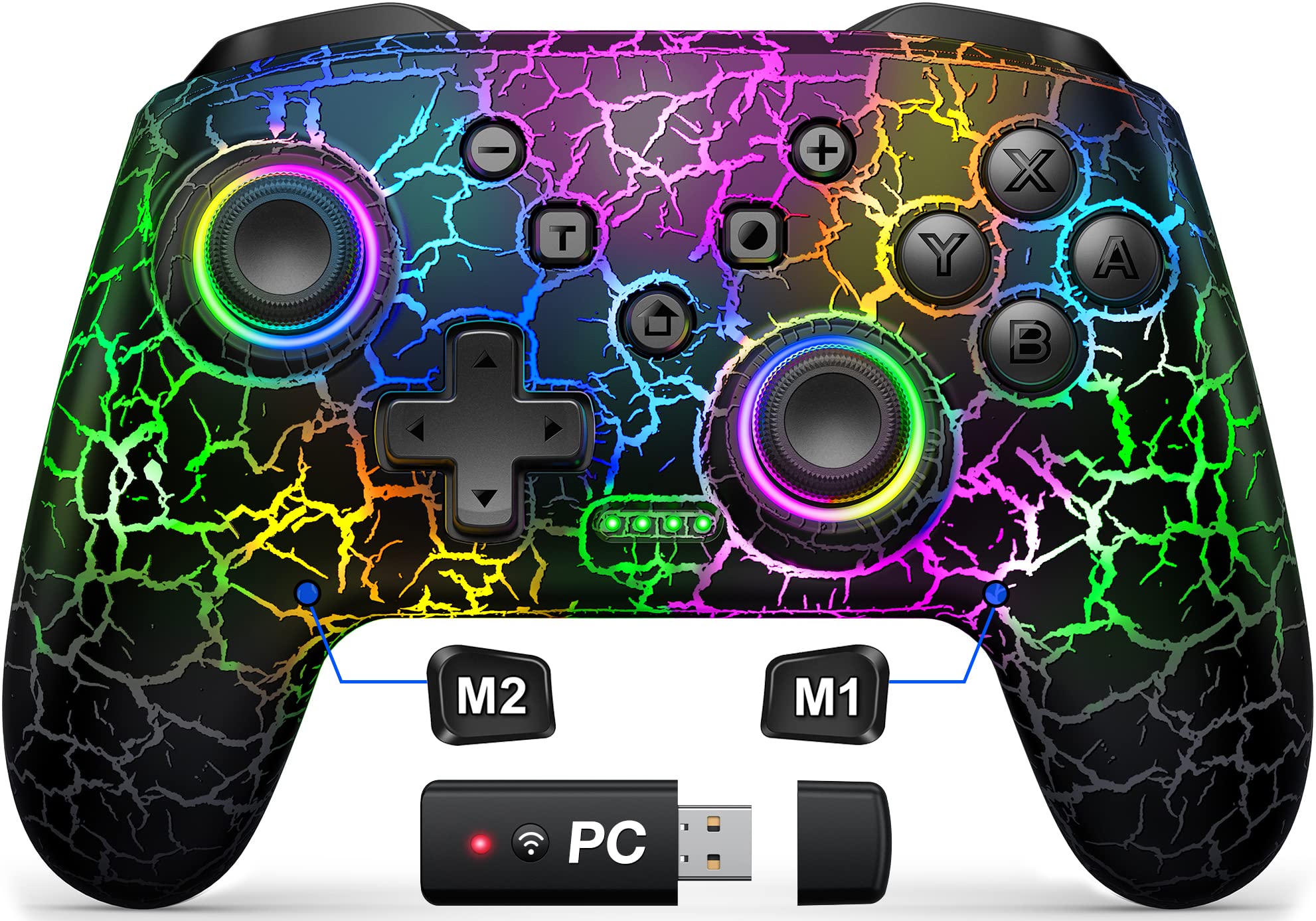 Wireless Switch Pro Controller for Switch/Lite/OLED - 9 Color LED, PC/Android/iOS Compatible for Gaming & Streaming