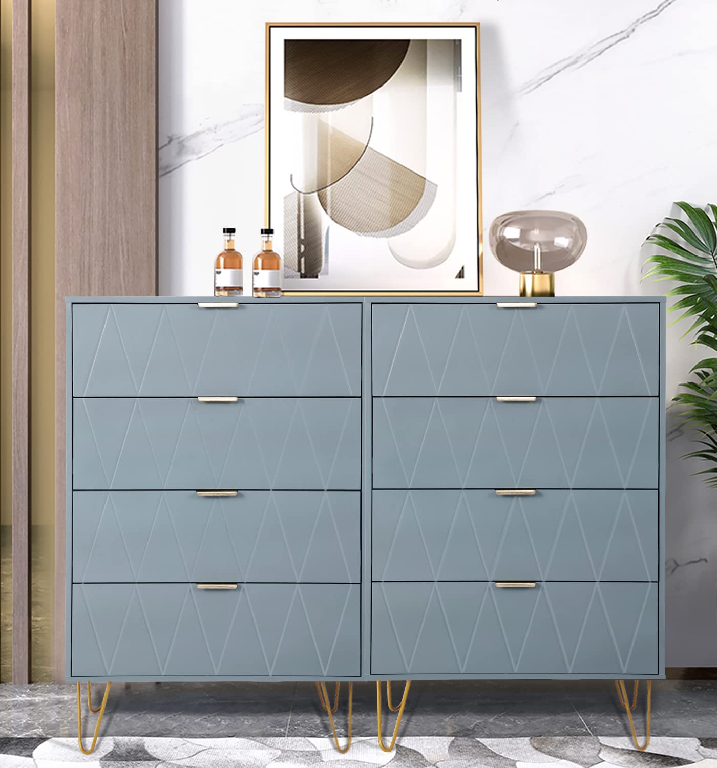 Anbuy 4-Drawer Dresser with Metal Legs - Tall Storage Cabinet Organizer for Bedroom, Living Room & Closet - Blue Set of 2 - Perfect for Small Spaces & Apartment Organization