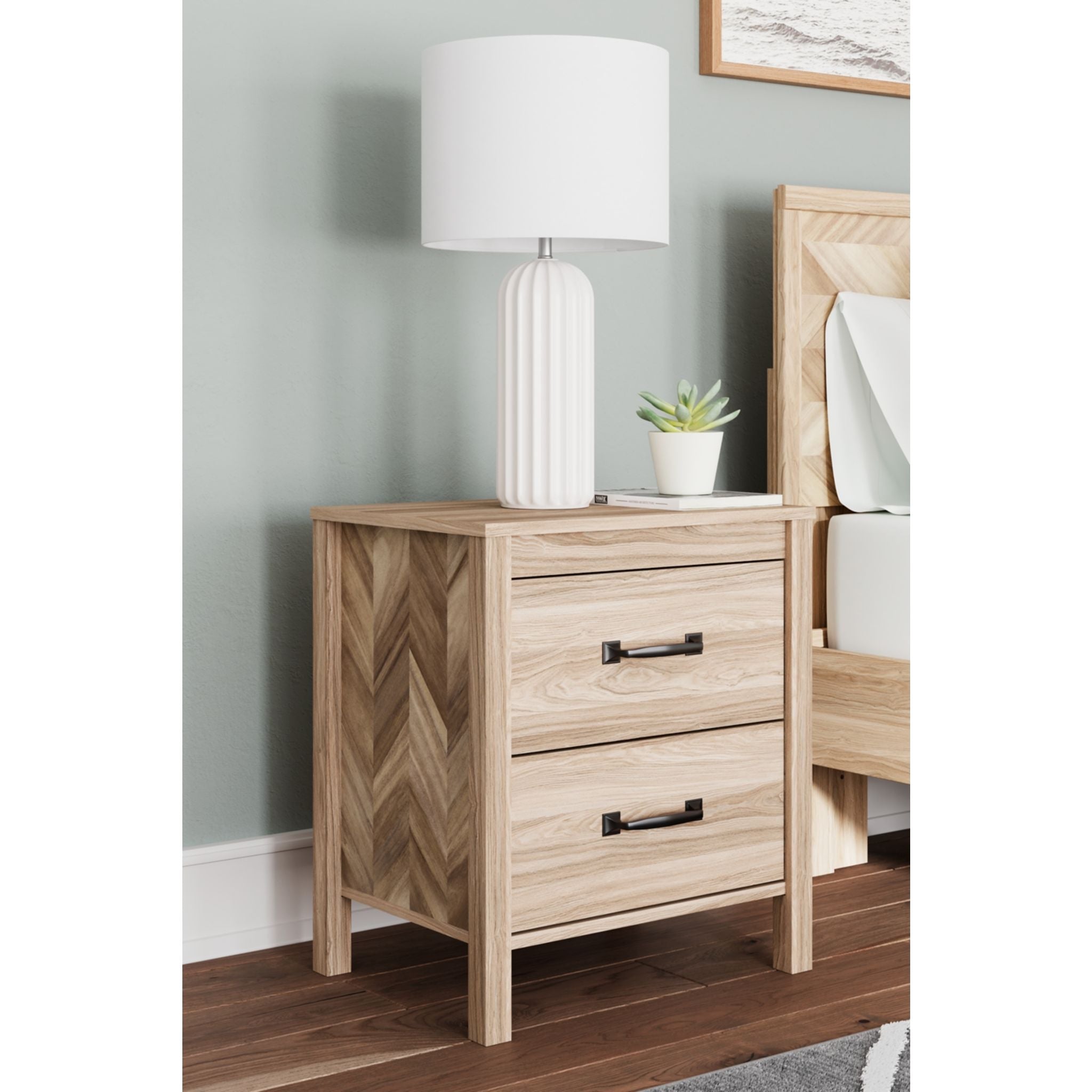 Battelle Modern Nightstand in Tan - Stylish Bedside Table for Bedroom, Living Room, or Guest Room