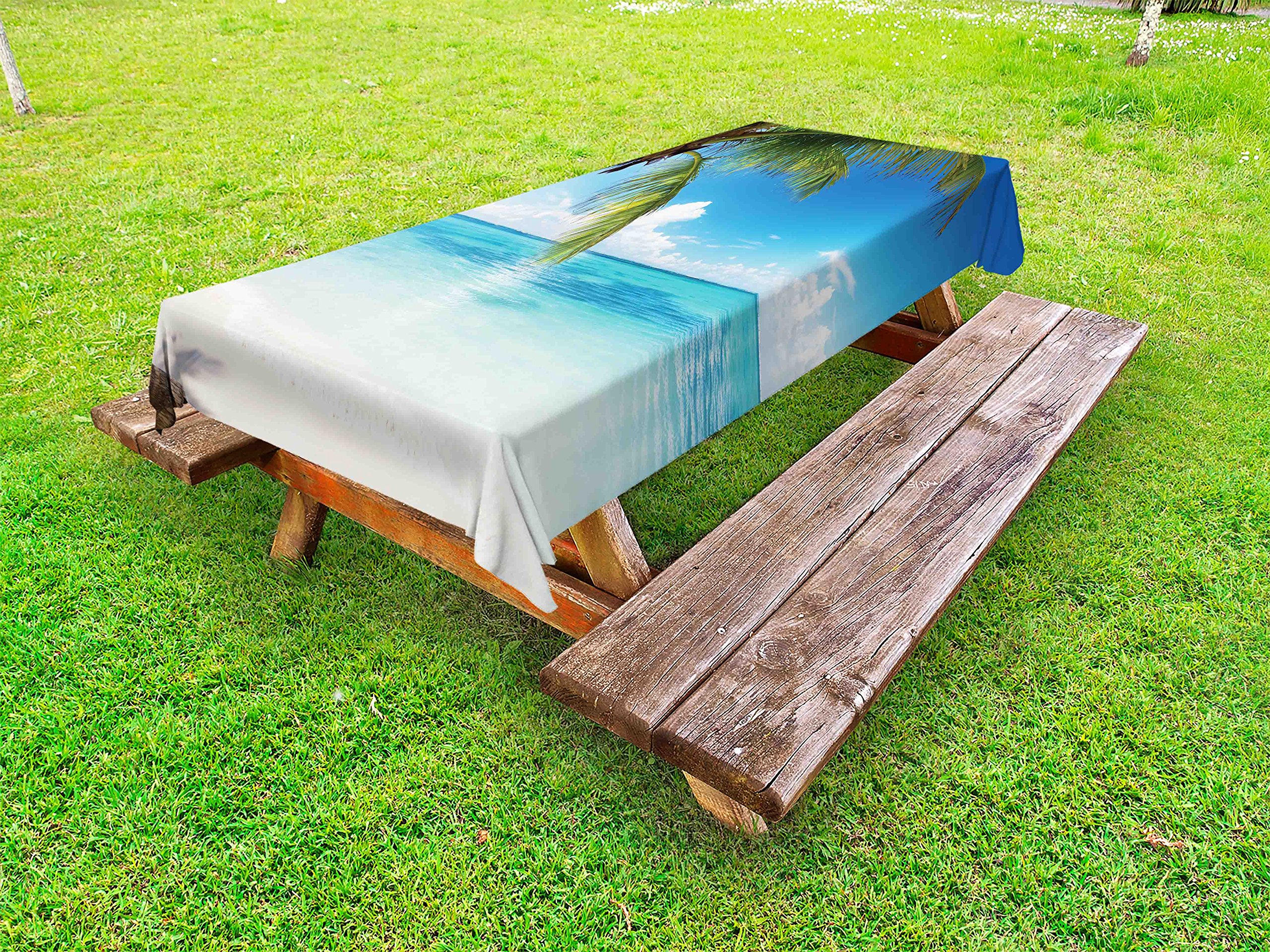 Ambesonne Waterproof Outdoor Tablecloth - Tropical Beach Palm Tree Design, 58