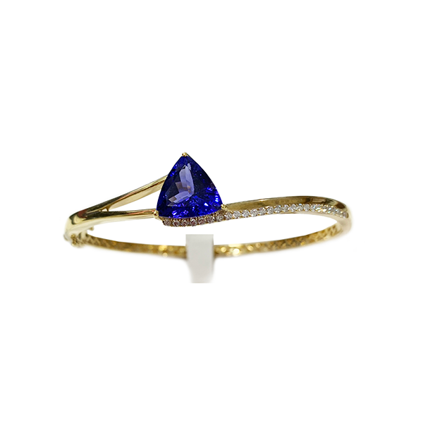 14K Yellow Gold Tanzanite Bangle Bracelet for Women - Genuine Tanzanite Gemstone Jewelry - Perfect for Weddings, Anniversaries & Special Occasions