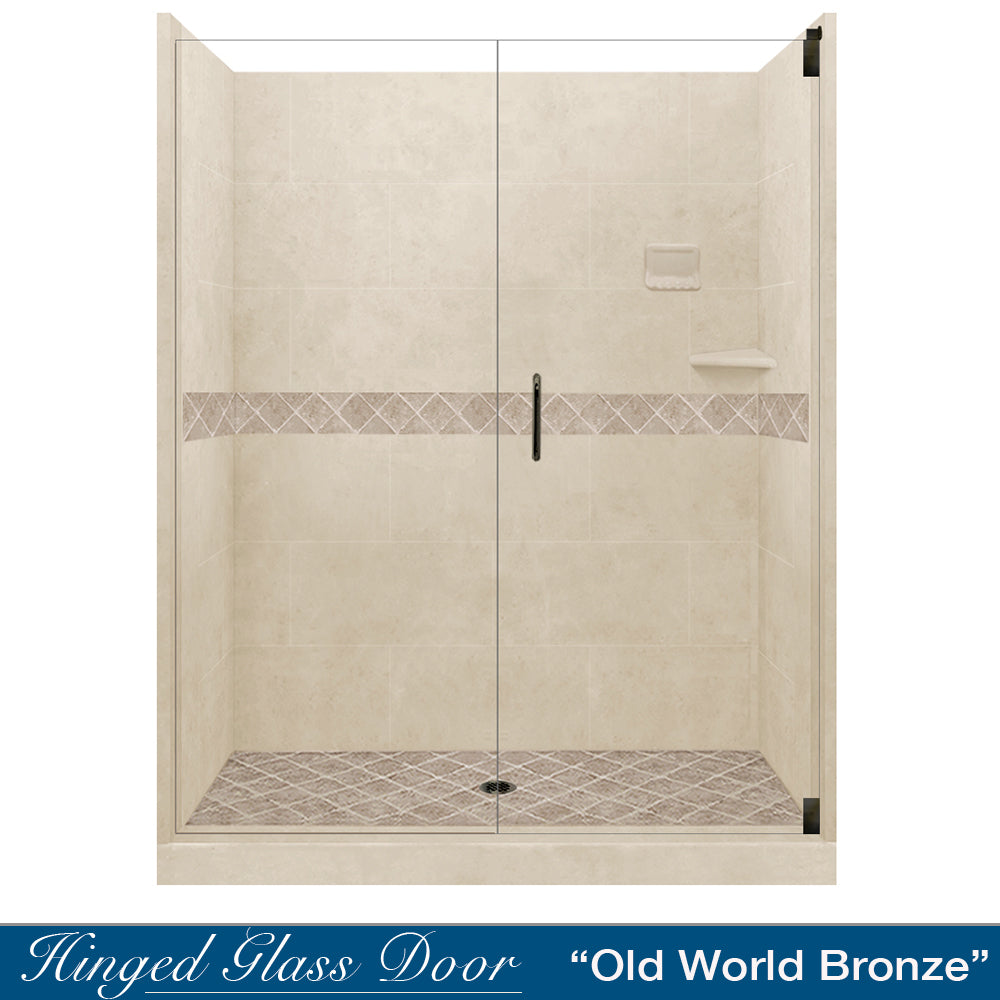 Freedom 60 Alcove Shower Kit - DIY Shower Remodel with Desert Sand Sistine Stone & Diamond Stone Accent | Includes Free Shampoo Niche | Easy Bathroom Upgrade for Home Renovation Projects