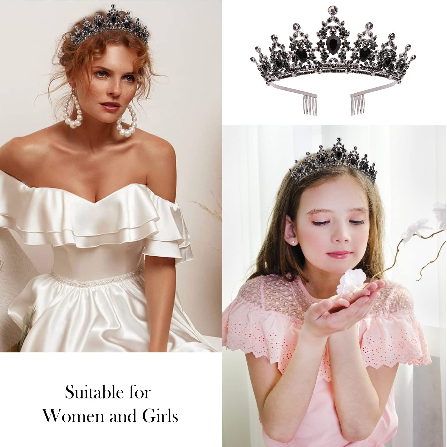 Birthday Queen Sash & Crystal Tiara Set - Sparkling Rhinestone Crown with Comb & Glitter Satin Sash with Pin - Perfect for Birthday Parties, Bachelorette, Pageants & Special Occasions