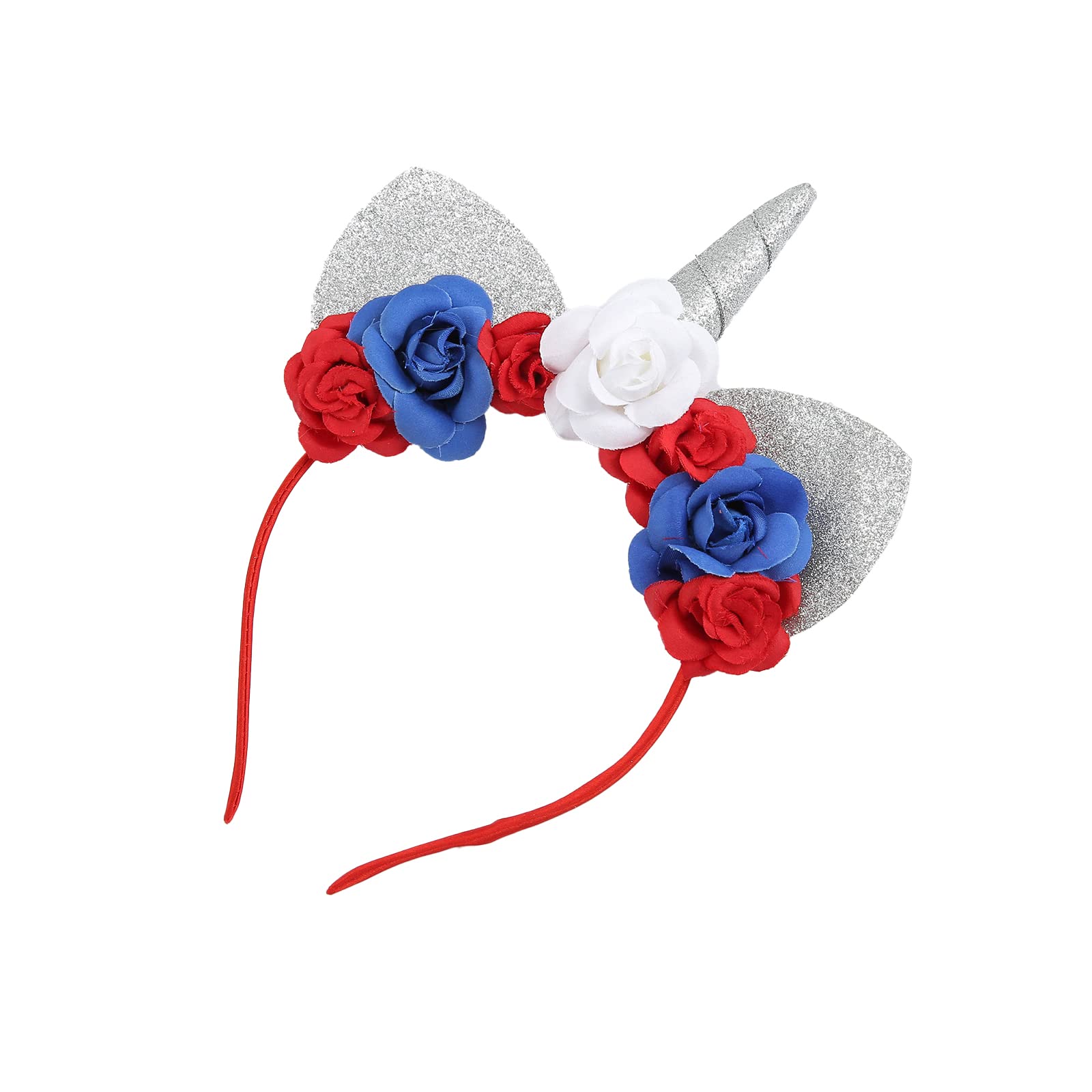 Madison Tyler Silver Glitter Unicorn Headband with Cat Ears | Women's Sparkly Party Hair Accessories for Independence Day, 4th of July, Cosplay & Festivals | Perfect for Costume Parties, Raves, and Holiday Celebrations