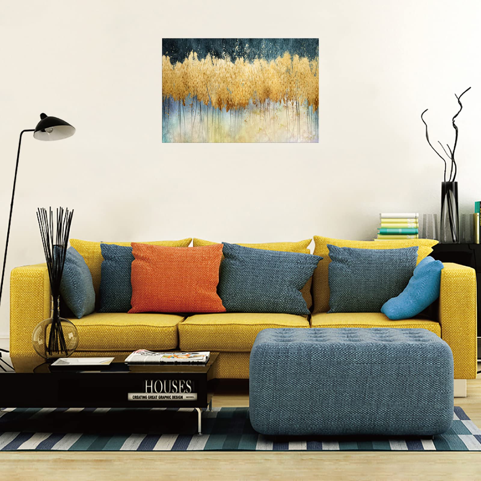 XXMWallArt FC2669 Abstract Golden Forest Canvas Painting - Modern Wall Decor for Living Room, Bedroom, Kitchen & Office | Handmade Canvas Prints for Home & Workspace Decor