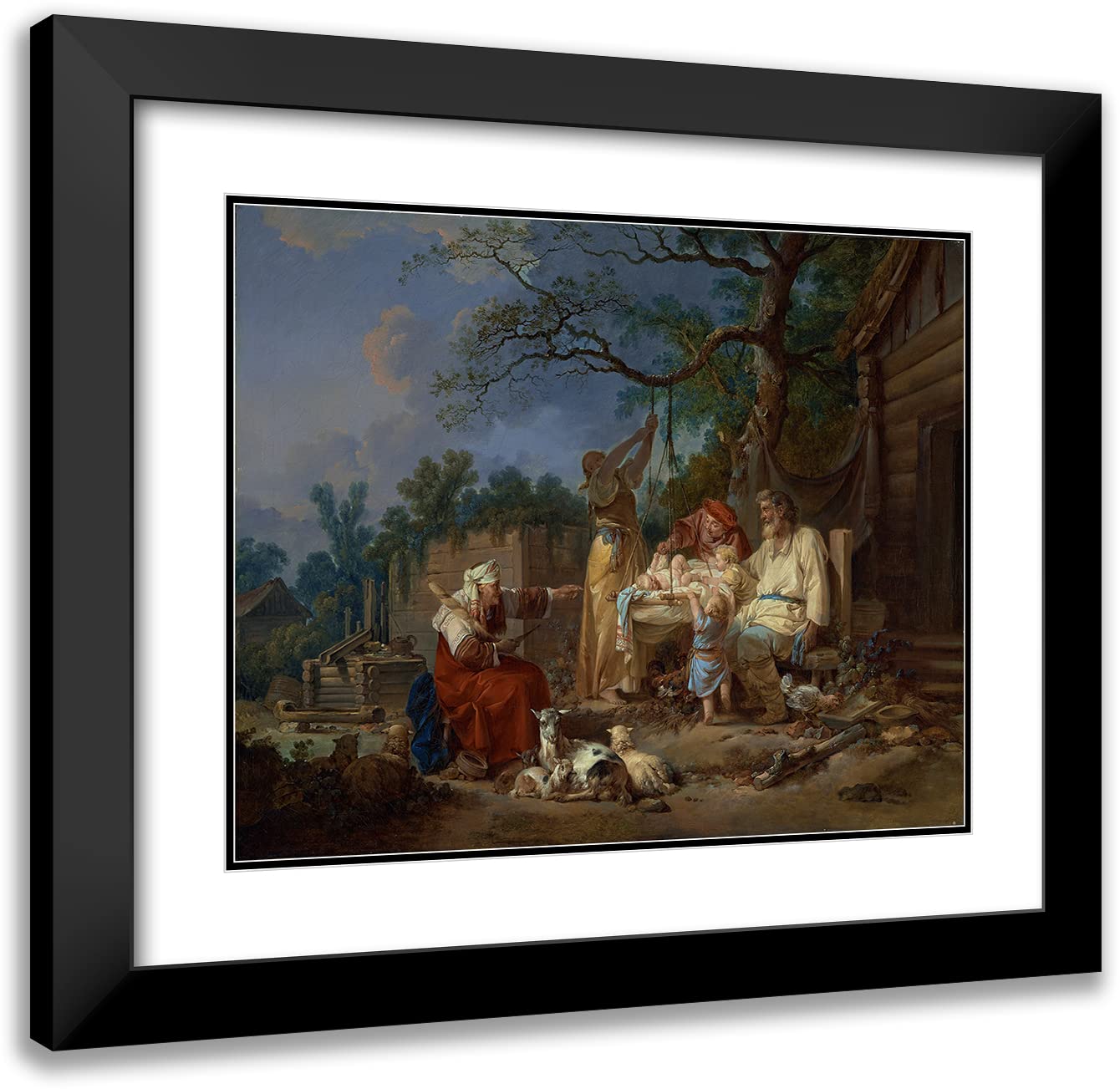 ArtDirect Jean-Baptiste Le Prince 24x20 Inch Black Modern Frame with Double Mat Museum Art Print - The Russian Cradle (1764-1765) | Wall Decor for Living Room, Bedroom & Office | Classic Oil Painting Reproduction