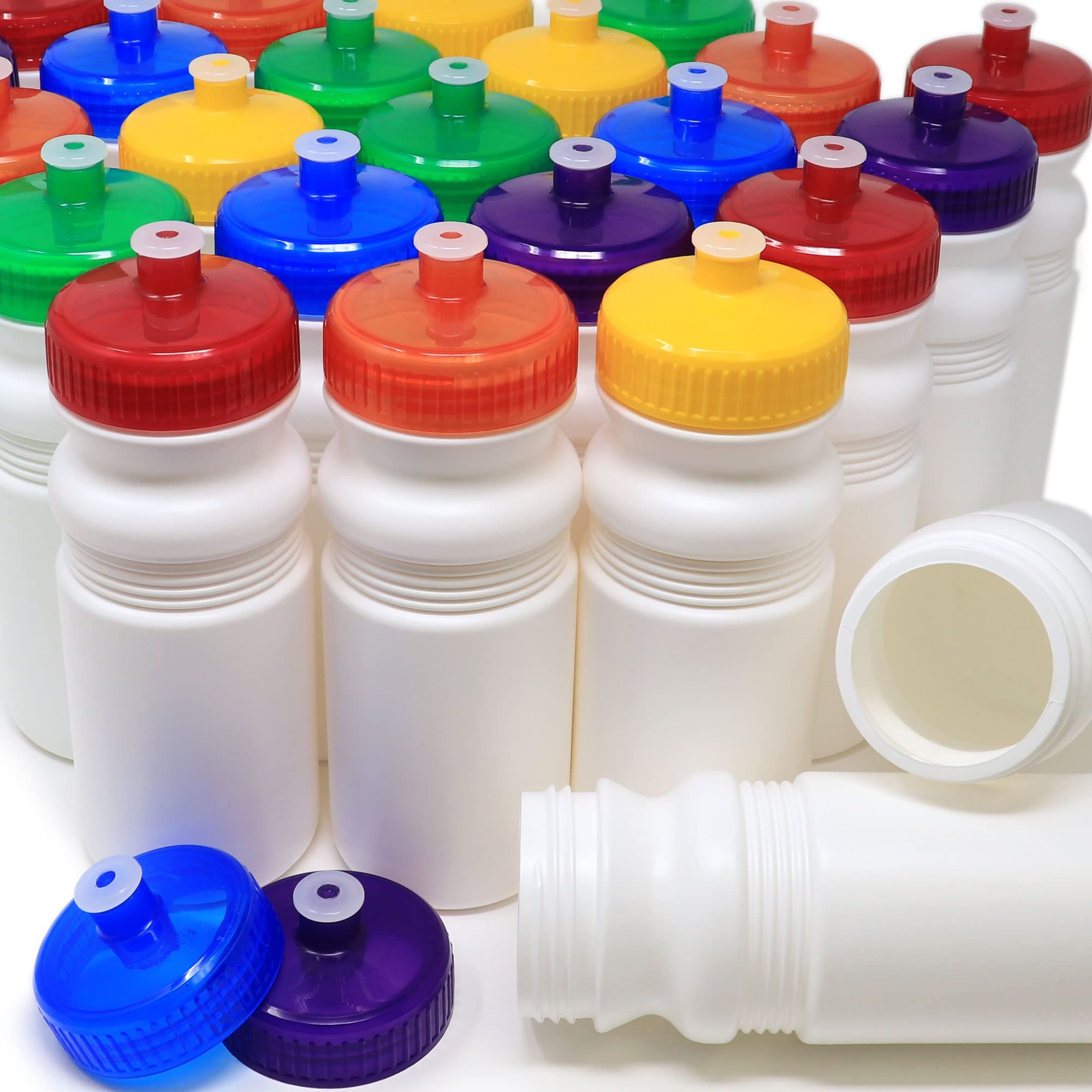 Rolling Sands 20oz BPA-Free Sports Water Bottles 100 Pack - Dishwasher Safe, Made in USA - Perfect for Gyms, Schools, Offices & Team Events