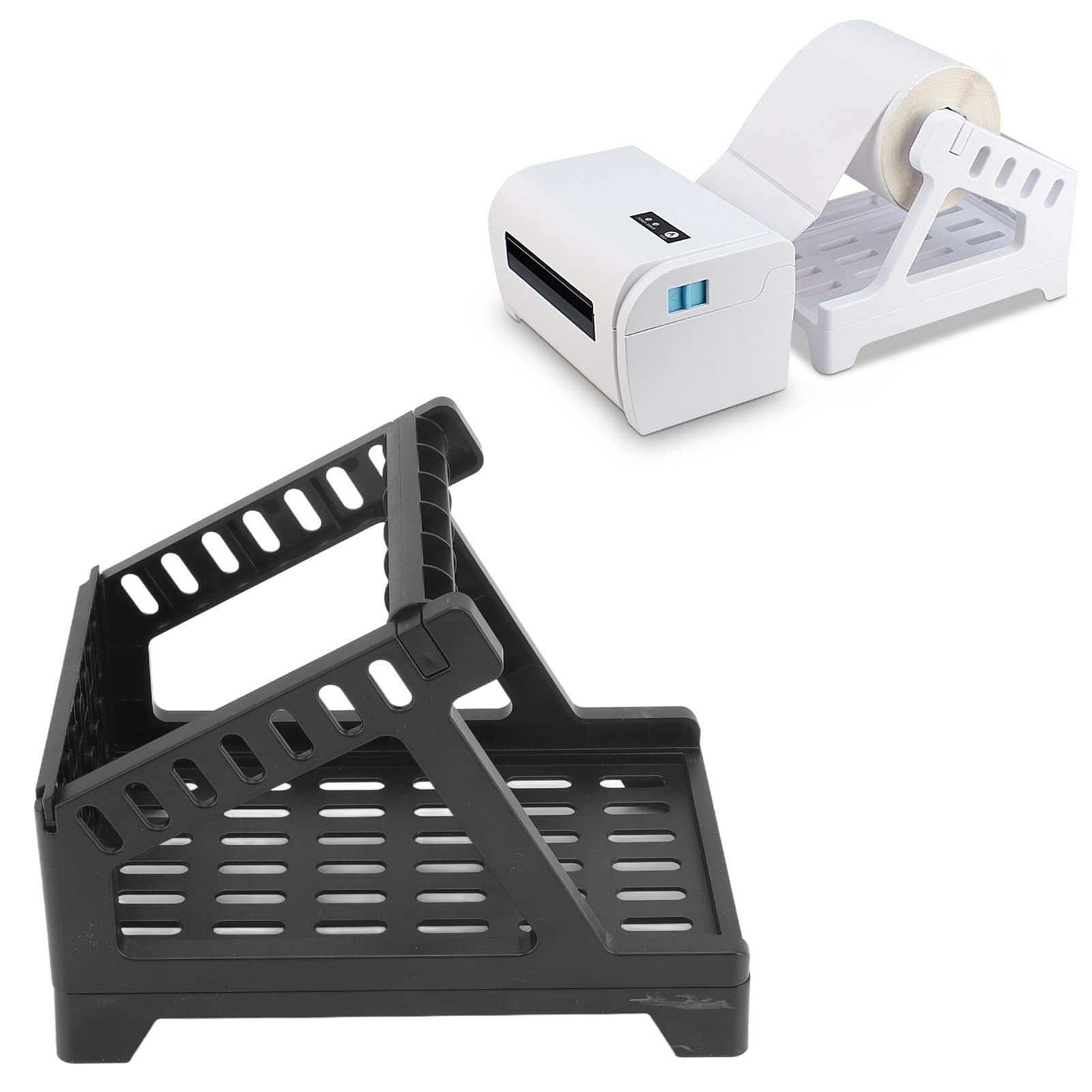 Thermal Label Holder for Rolls & Fanfold Labels - Compatible with Desktop & Barcode Printers - Durable Label Printer Stand for Office & Home Use (Black) - Perfect for Shipping, Inventory & Organization