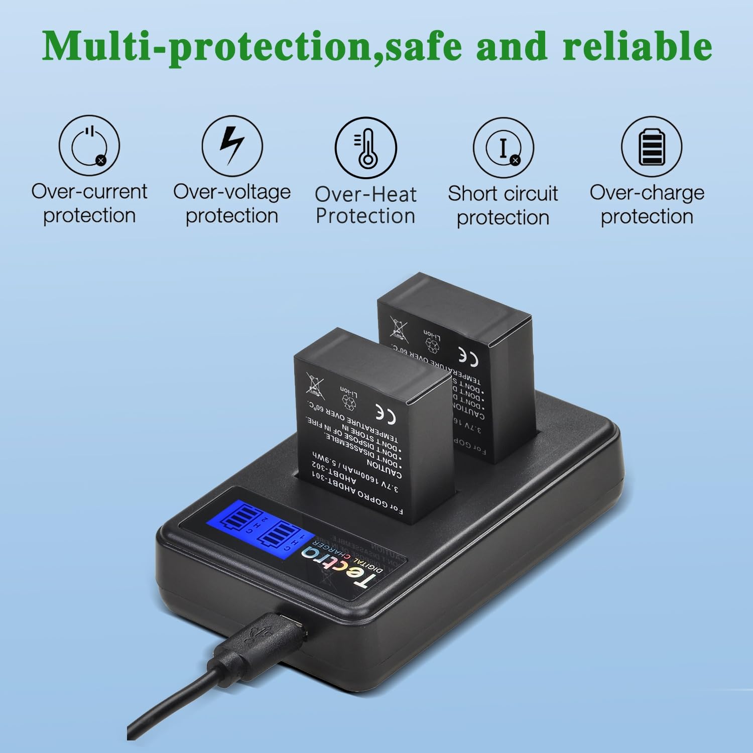 GoPro Hero 3 & Hero 3+ Replacement Battery 3-Pack with LCD Dual Charger - Compatible with AHDBT-301 & AHDBT-302 - Perfect for Outdoor Adventures, Travel Vlogging & Action Camera Enthusiasts