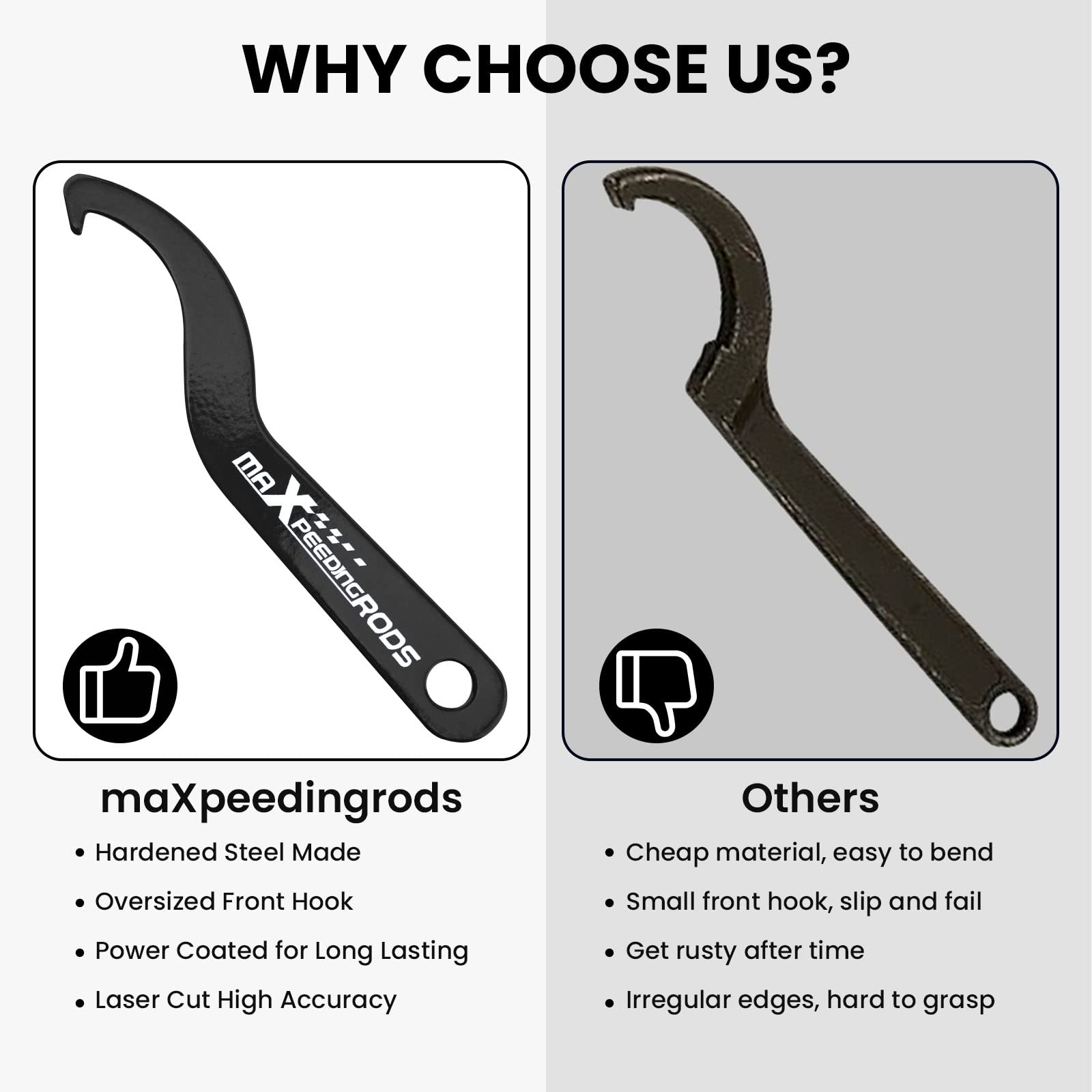 Universal C Spanner Hook Wrench Set - 2pc Steel Coilover Spring Adjustment Tool for Car Suspension - Heavy Duty Black Spanner Wrench for Automotive Repair & Performance Tuning