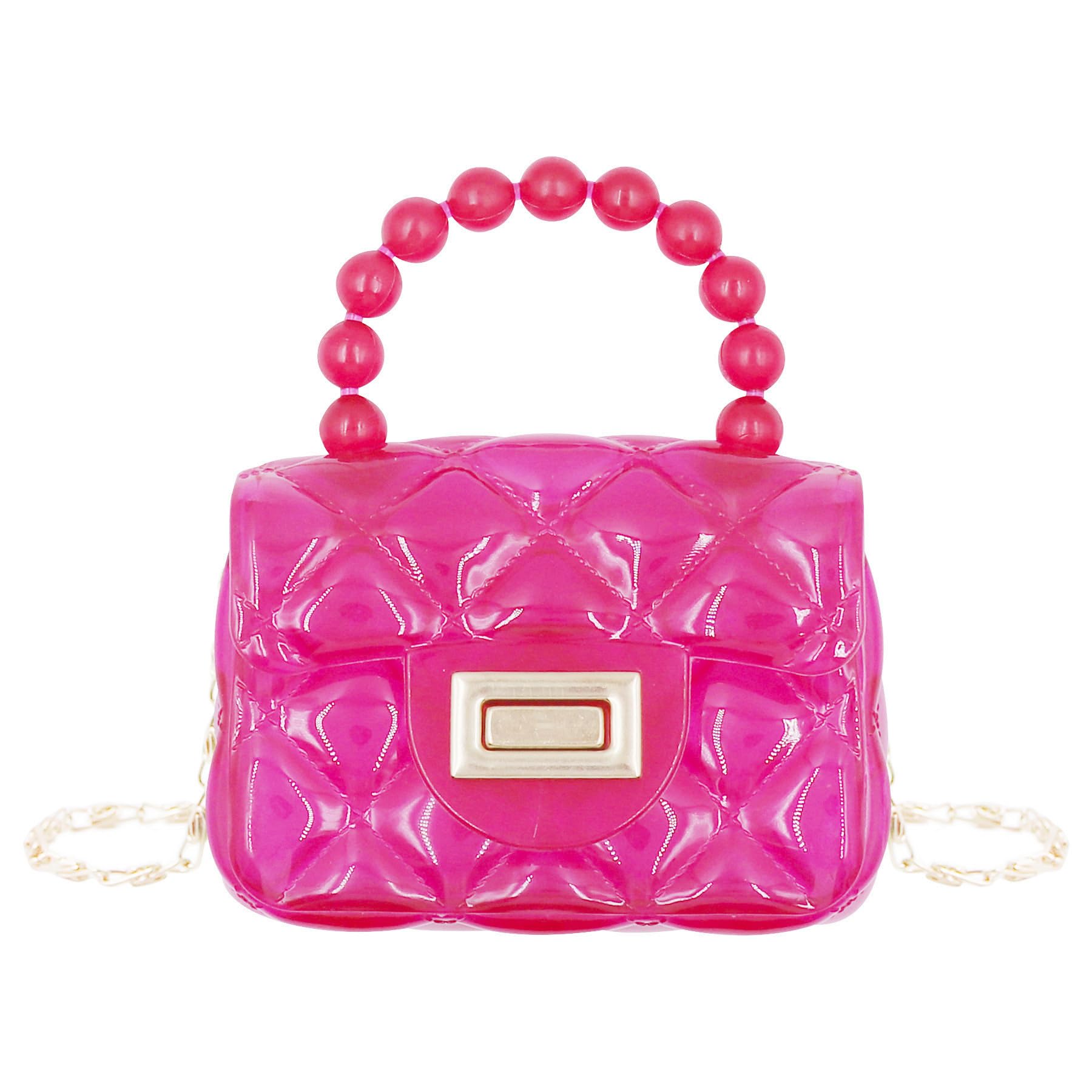 Cute Mini Jelly Crossbody Purse for Girls - Transparent Candy Color Shoulder Bag with Pearls & Top Handle - Perfect for School, Parties & Everyday Use