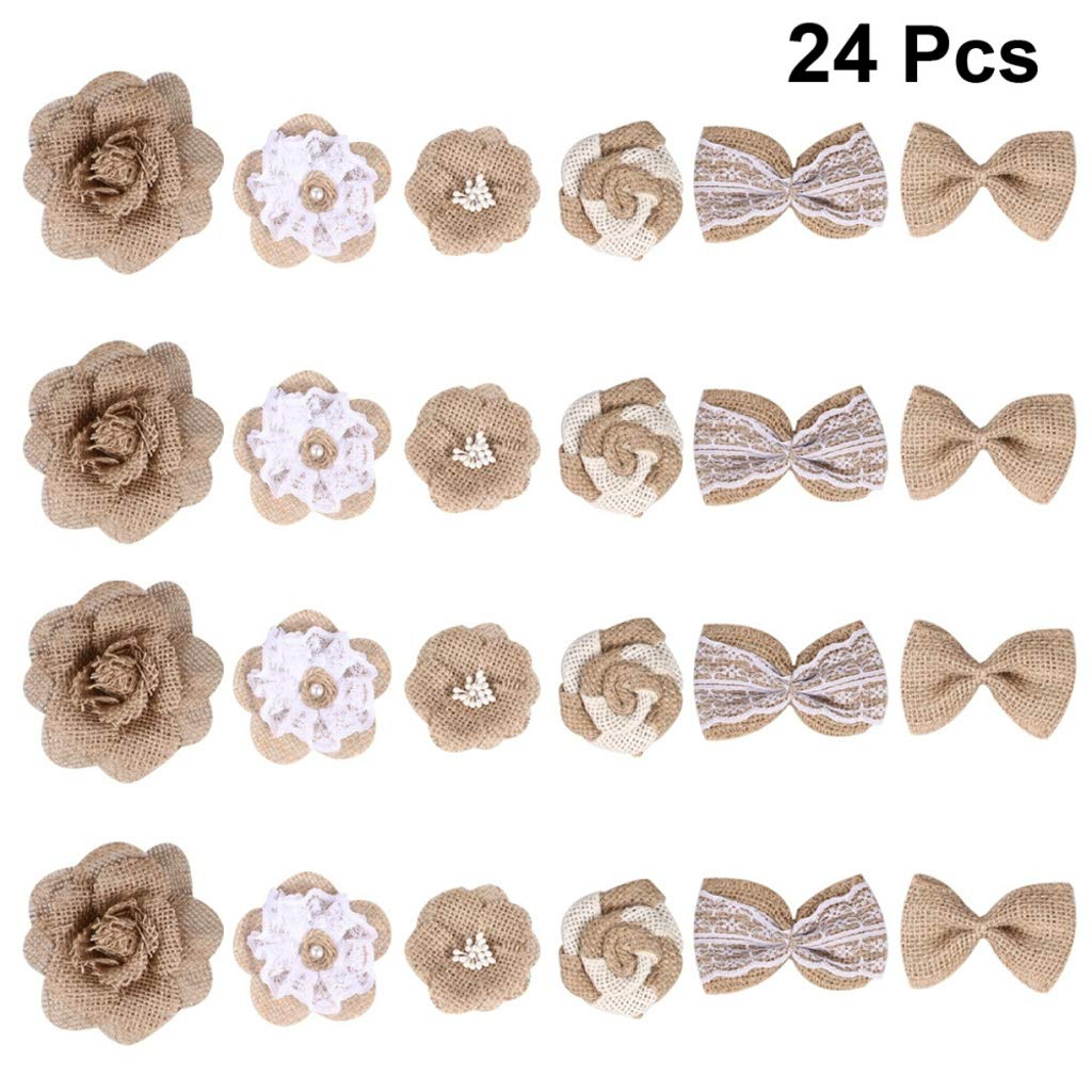 Healifty 24pcs Natural Burlap Rose Bows - DIY Rustic Flower Decor Set for Wedding, Home, Party & Craft Projects - Handmade Burlap Flowers for DIY Crafts, Centerpieces, Gift Wrapping & Seasonal Decorations