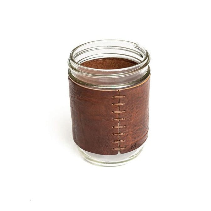 Insulated Leather Mason Jar Sleeve with Glass - Keep Drinks Hot or Cold - Perfect for Coffee, Tea & Outdoor Picnics
