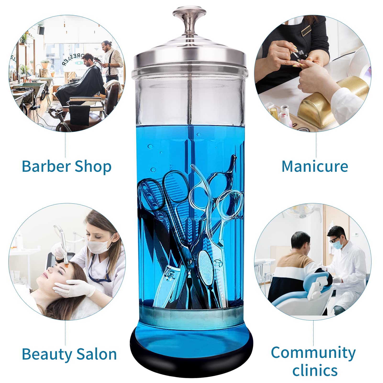**50oz/1500ml Disinfectant Sterilizer Jar for Barber & Nail Tools - Durable Glass Container for Salon, Barber Shop & Home Use - Hair Styling, Manicure & Pedicure Equipment Sanitizer**