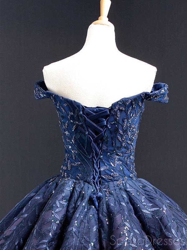Navy Blue Off Shoulder Ball Gown Prom Dress for Sweet 16 & Quinceanera - Elegant Formal Evening Gown for Homecoming, Pageant, and Special Occasions