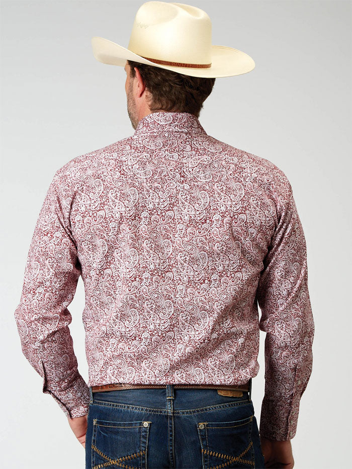 Roper Men's Long Sleeve Snap Button Western Paisley Shirt - Red Plaid Cowboy Shirt for Casual Wear, Rodeo & Country Music Events