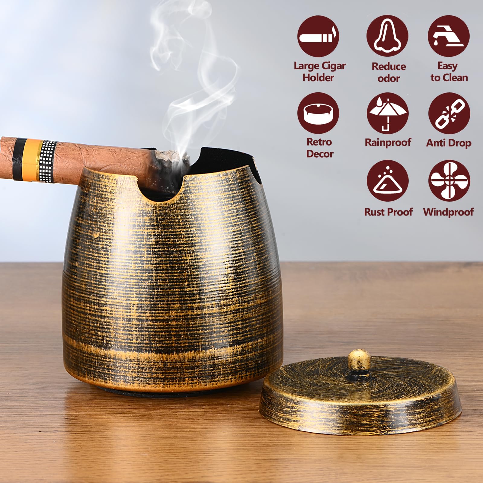Premium Windproof Cigar Ashtray with Lid - Large Outdoor Patio Ashtray Holder for Men, Ideal Gift for Dad, Husband & Boyfriend | Perfect for Smoking Lounges, Backyard BBQs & Man Cave Decor (X-Large)