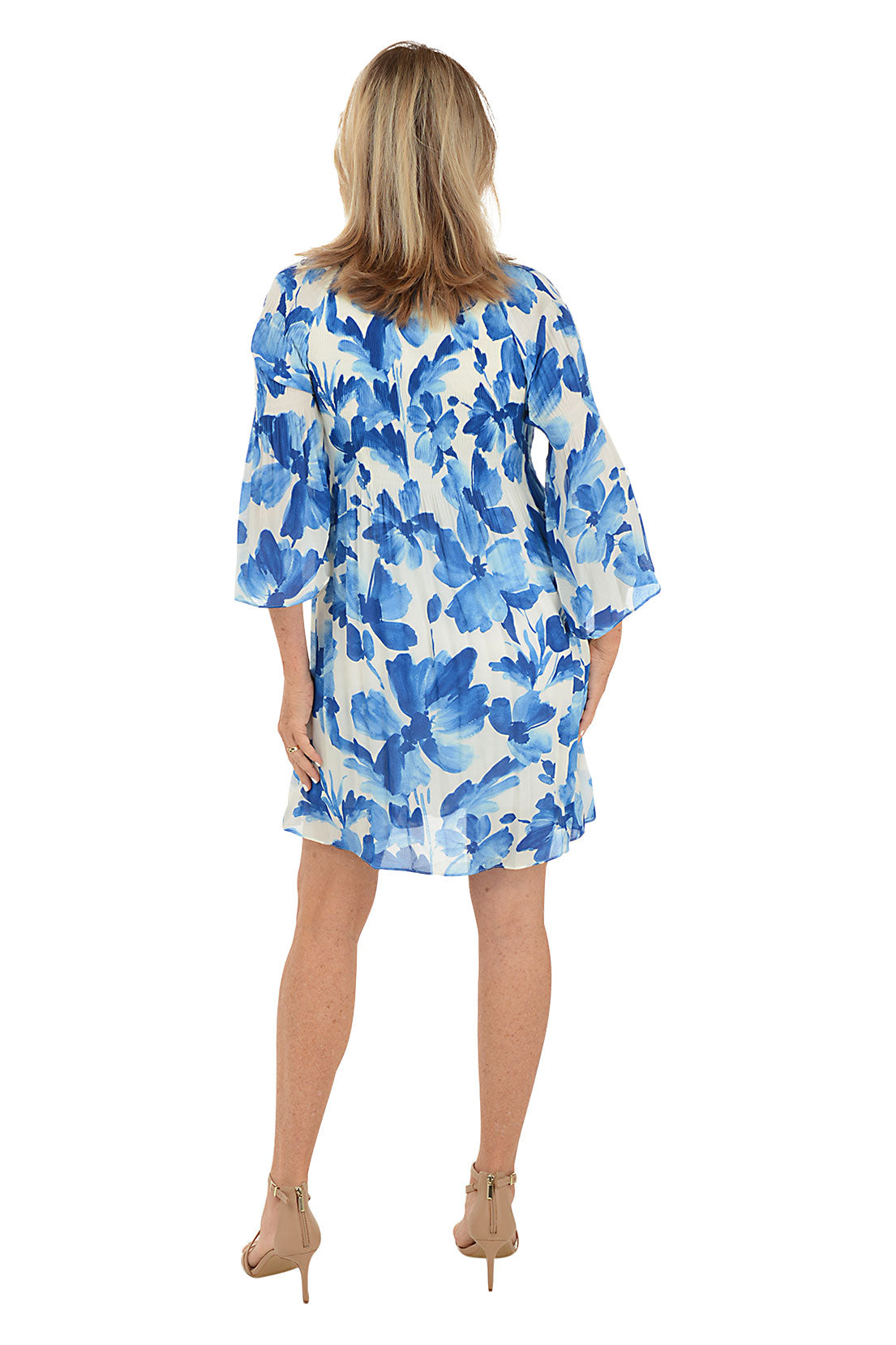 Inked Flowers Keyhole Neck Pleated Dress - Floral Print Summer Dress for Women, Elegant Party & Wedding Guest Dress, Perfect for Date Night & Special Occasions