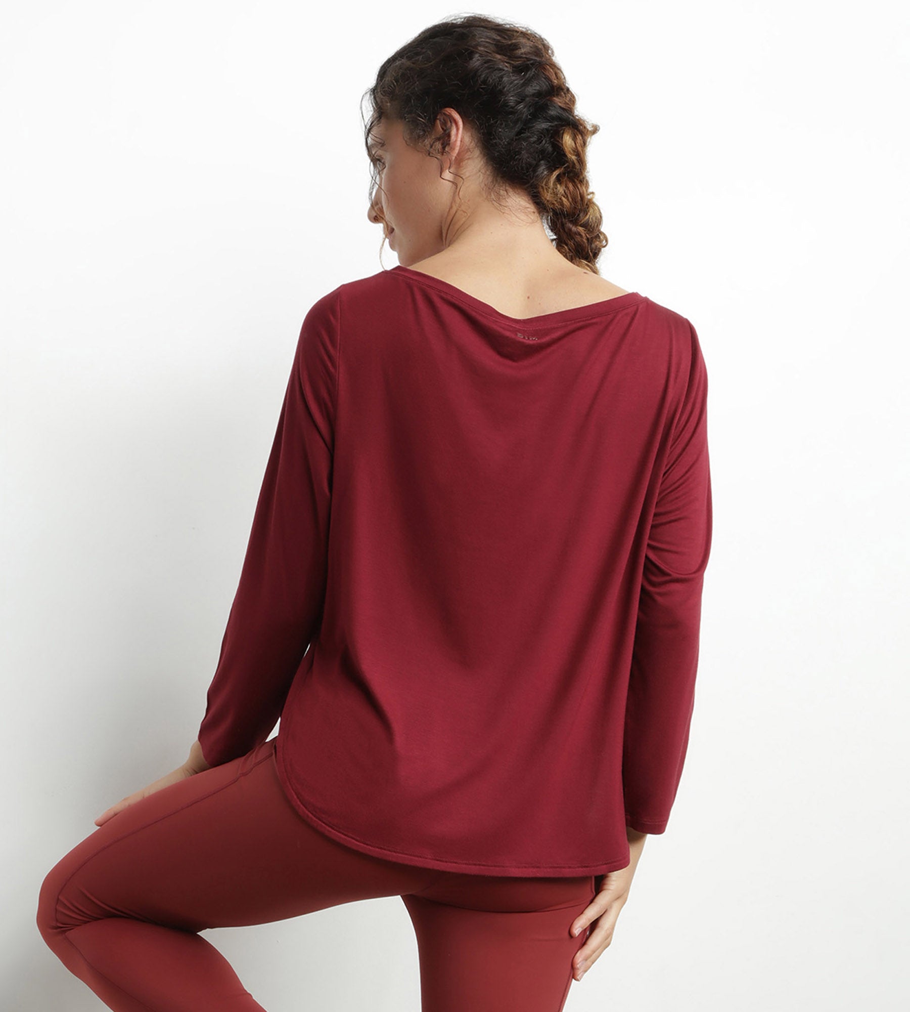 Women's Sporty Boat Neck Viscose Top in Bordeaux - Comfortable & Stylish Activewear for Yoga, Gym & Casual Wear