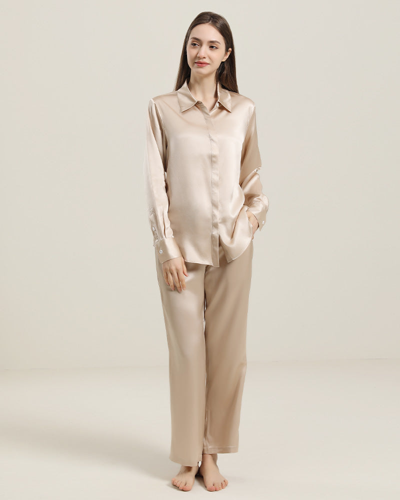 Premium Silk Pajama Set for Women - Soft & Breathable Sleepwear - Perfect for Lounging, Travel & Gift Giving