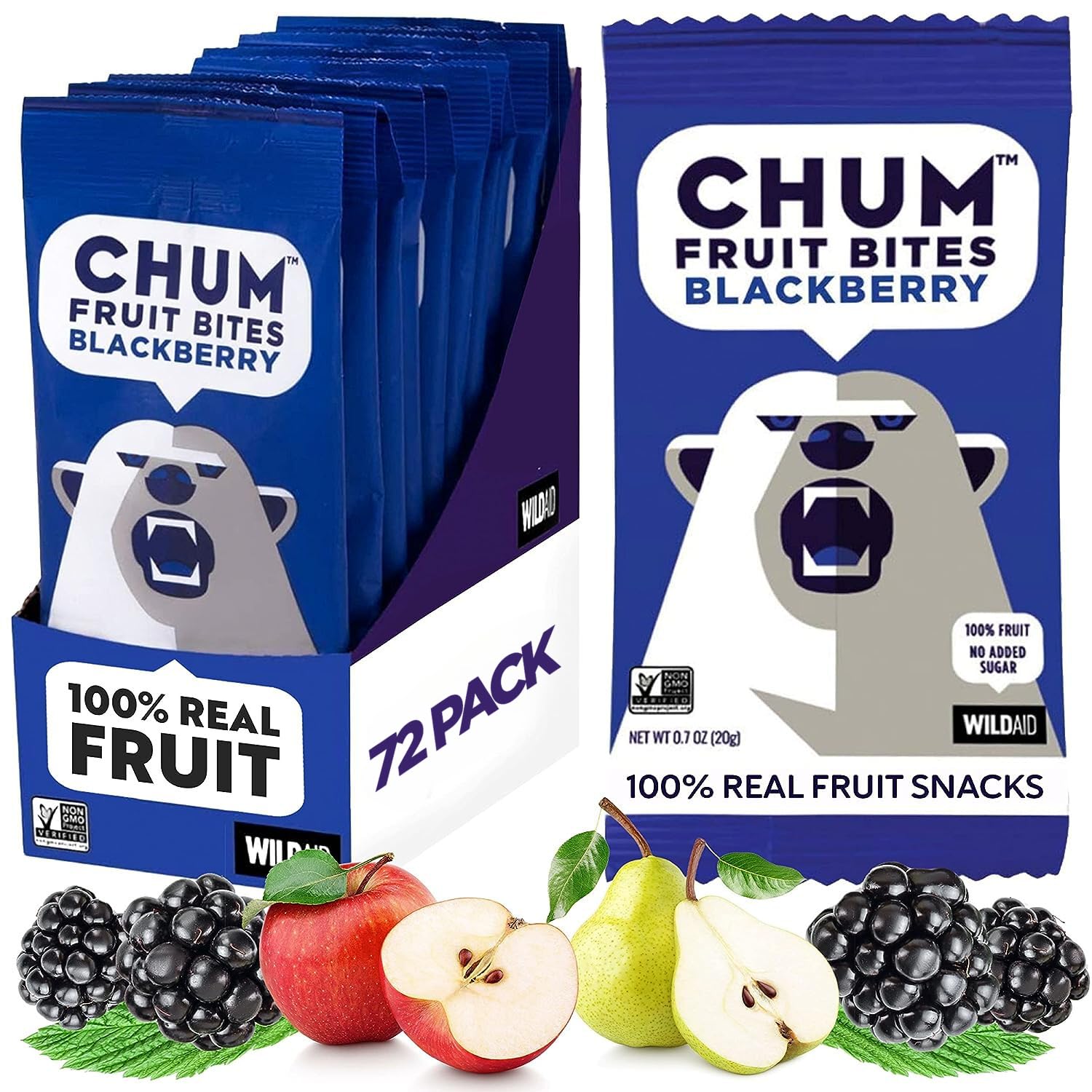 Chum Fruit Bites 100% Real Fruit Snacks - Berry Flavor, 72-Pack | Healthy Non-GMO Snacks with No Added Sugar or Preservatives | Nut-Free, Gluten-Free, Vegan, Kosher & Paleo Certified | Perfect for School Lunches, Office Snacks & On-the-Go Energy Boost