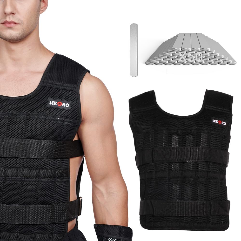 44LB Adjustable Weighted Vest for Men & Women - Workout Training Fitness Jacket with 96 Steel Plates - Perfect for Strength Training, Running, and CrossFit