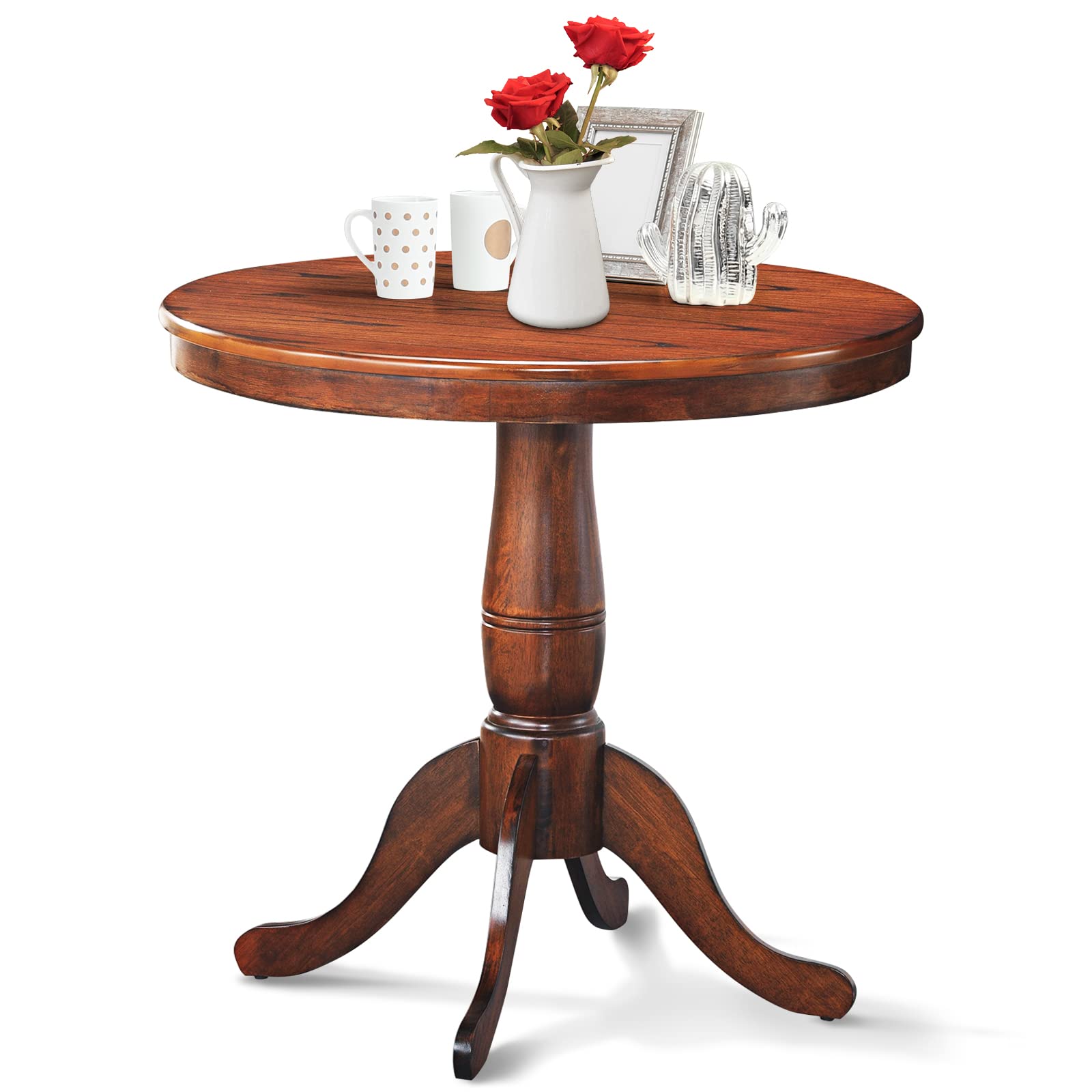 32 Inch Round Dining Table Solid Wood Pedestal - Kitchen & Bistro Table for Bar, Restaurant, Home - Walnut Finish - Perfect for Small Spaces, Breakfast Nooks & Cozy Dining Areas