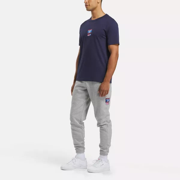 Reebok Men's Identity Badge Navy T-Shirt - Comfortable Casual Tee for Gym, Workout & Everyday Wear