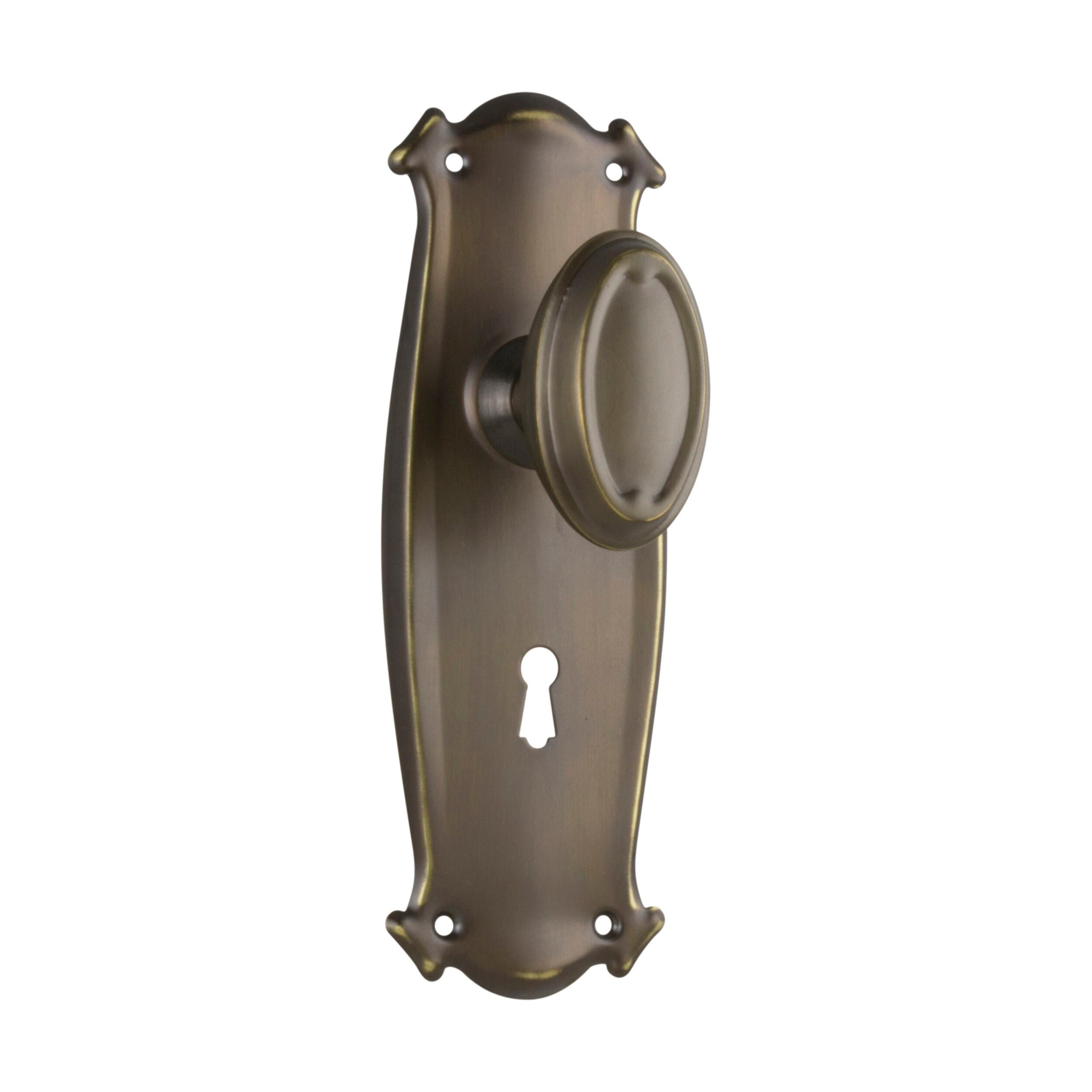 Antique Brass Bungalow Door Knob Lock Pair - H197xW68xP60mm - Vintage Style Door Handle for Bedroom, Bathroom & Interior Doors - Perfect for Home, Office & Cottage Decor