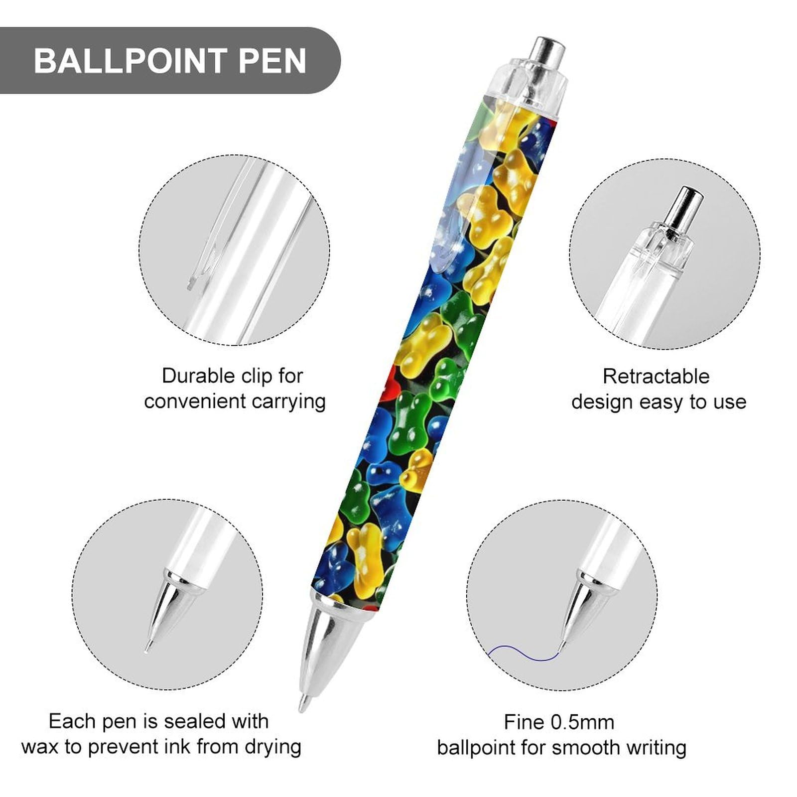 Retractable Ballpoint Pen with Blue Ink - Fun Gummy Bear Design, Smooth Writing for Office, School & Gifts (1 Pack) | Perfect for Men, Women, Students & Professionals