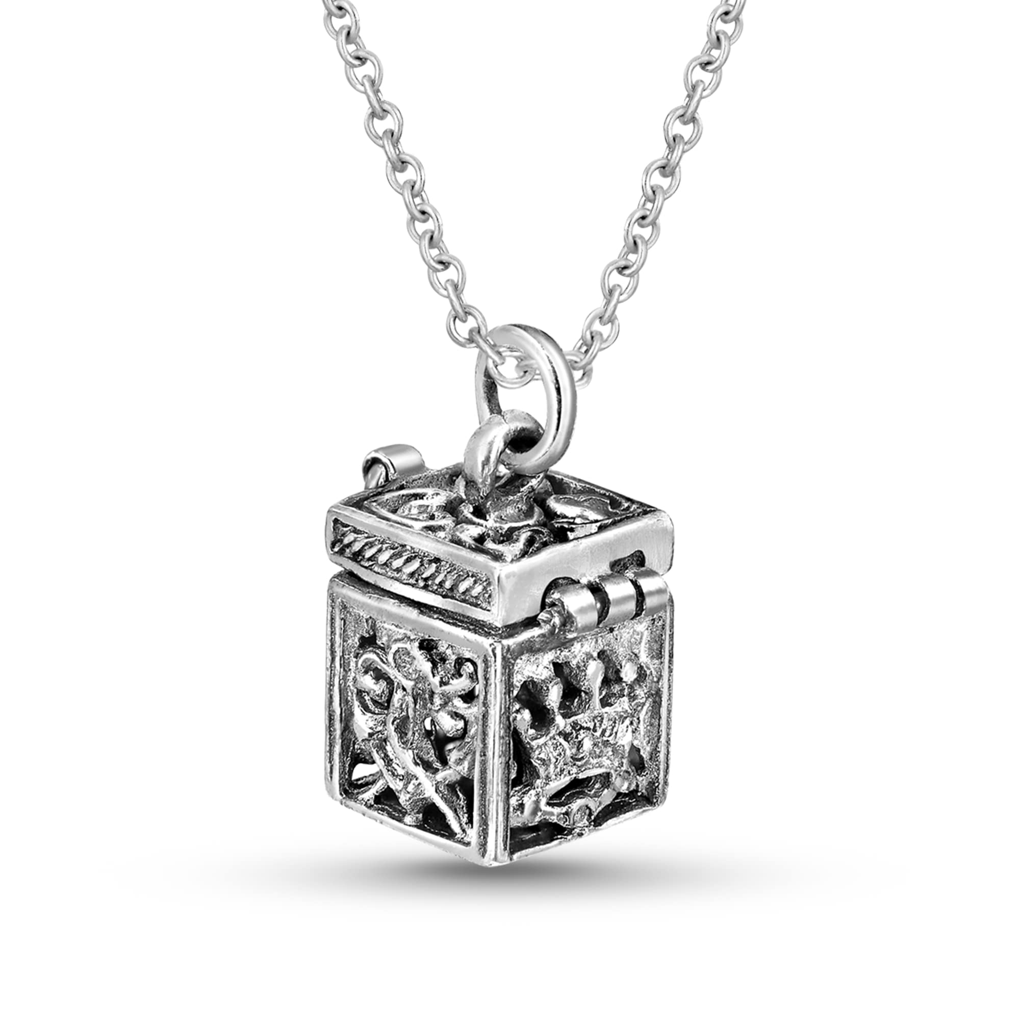 AeraVida .925 Sterling Silver Prayer Box Necklace with Royal Crown Accent - Elegant Keepsake Pendant for Women - Religious Jewelry for Daily Wear & Special Occasions