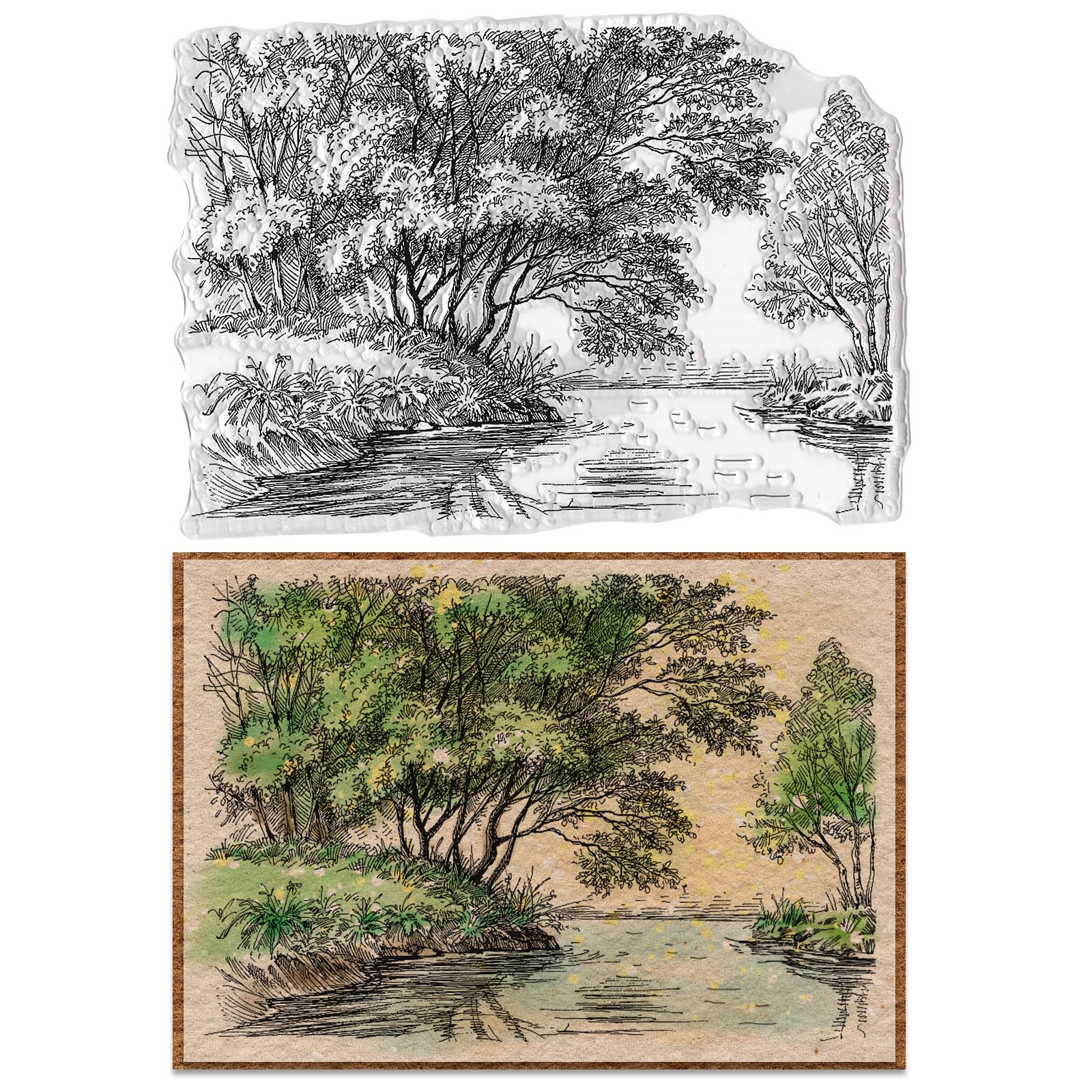 Brook Clear Stamps for Card Making - Rivulet Grove Trees Background Stamps, Creek Rubber Stamps for DIY Scrapbooking, Photo Albums & Paper Crafts | Perfect for Greeting Cards, Journals, and Handmade Decorations